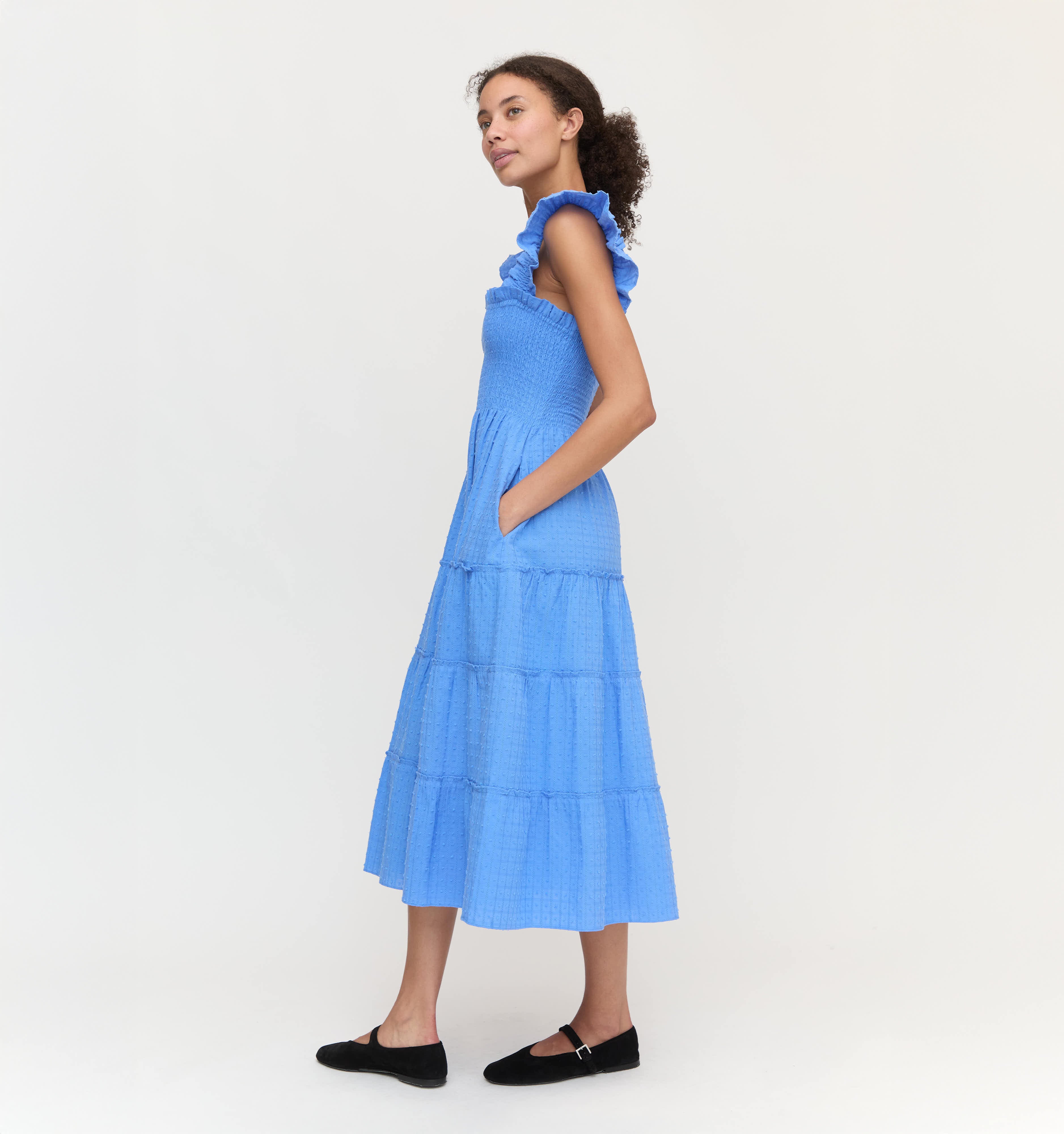 The Ellie Nap Dress - Hydrangea Blue Textured Clip Dot