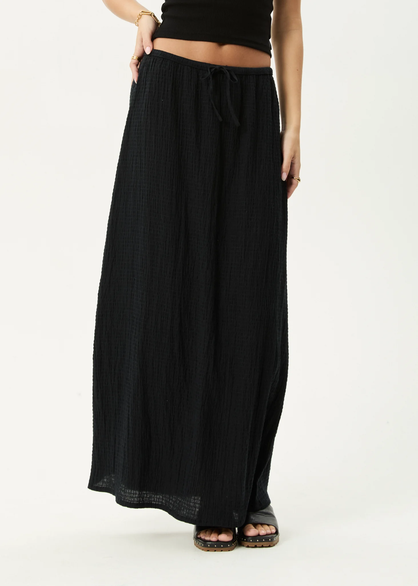 AFENDS Womens Frida - Seersucker Maxi Skirt - Black