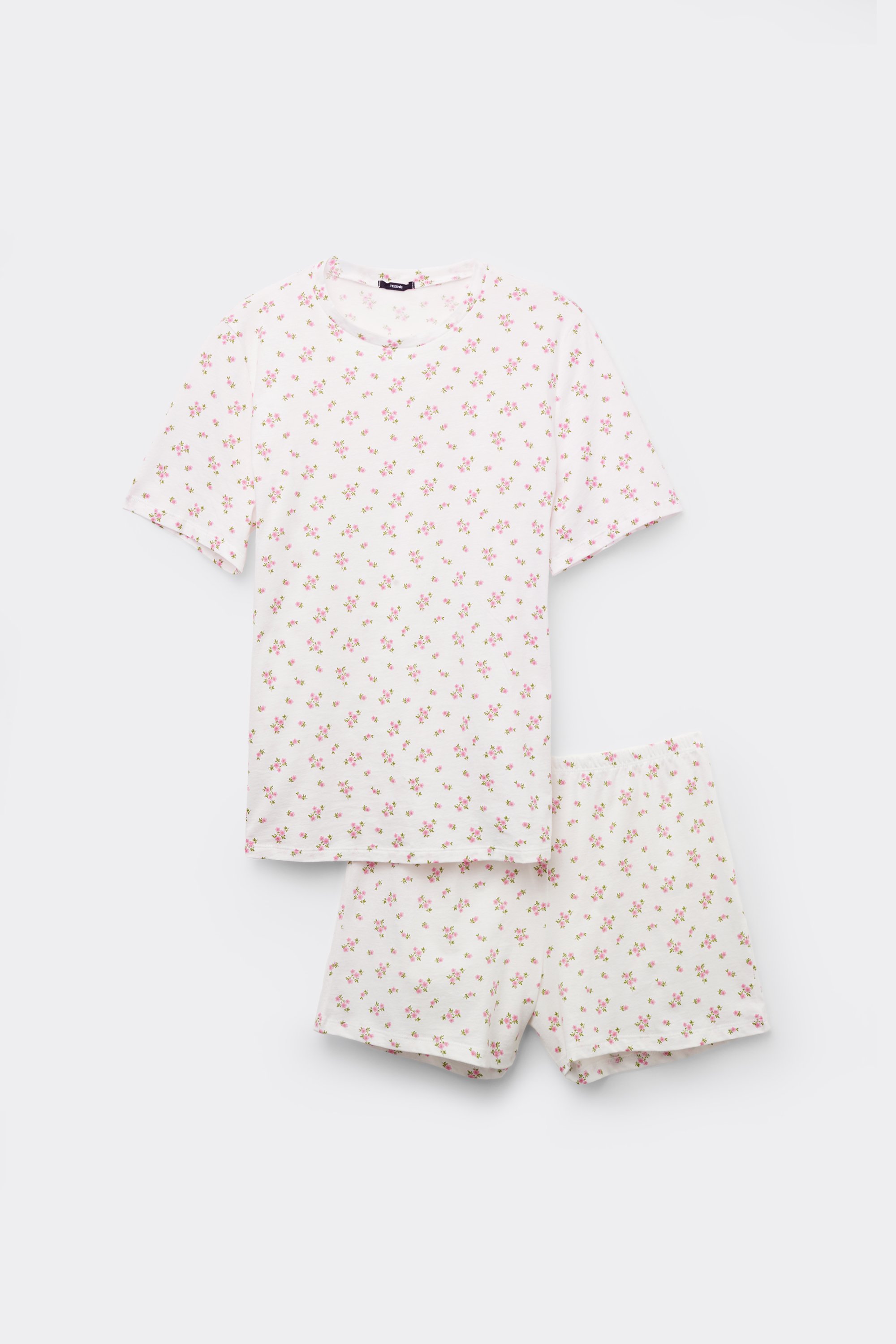 Short Cotton Pyjamas with Micro Flower Print