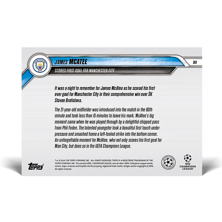 James McAtee - Scores first goal for Manchester City - 24/25 UCC Topps NOW® Card 19