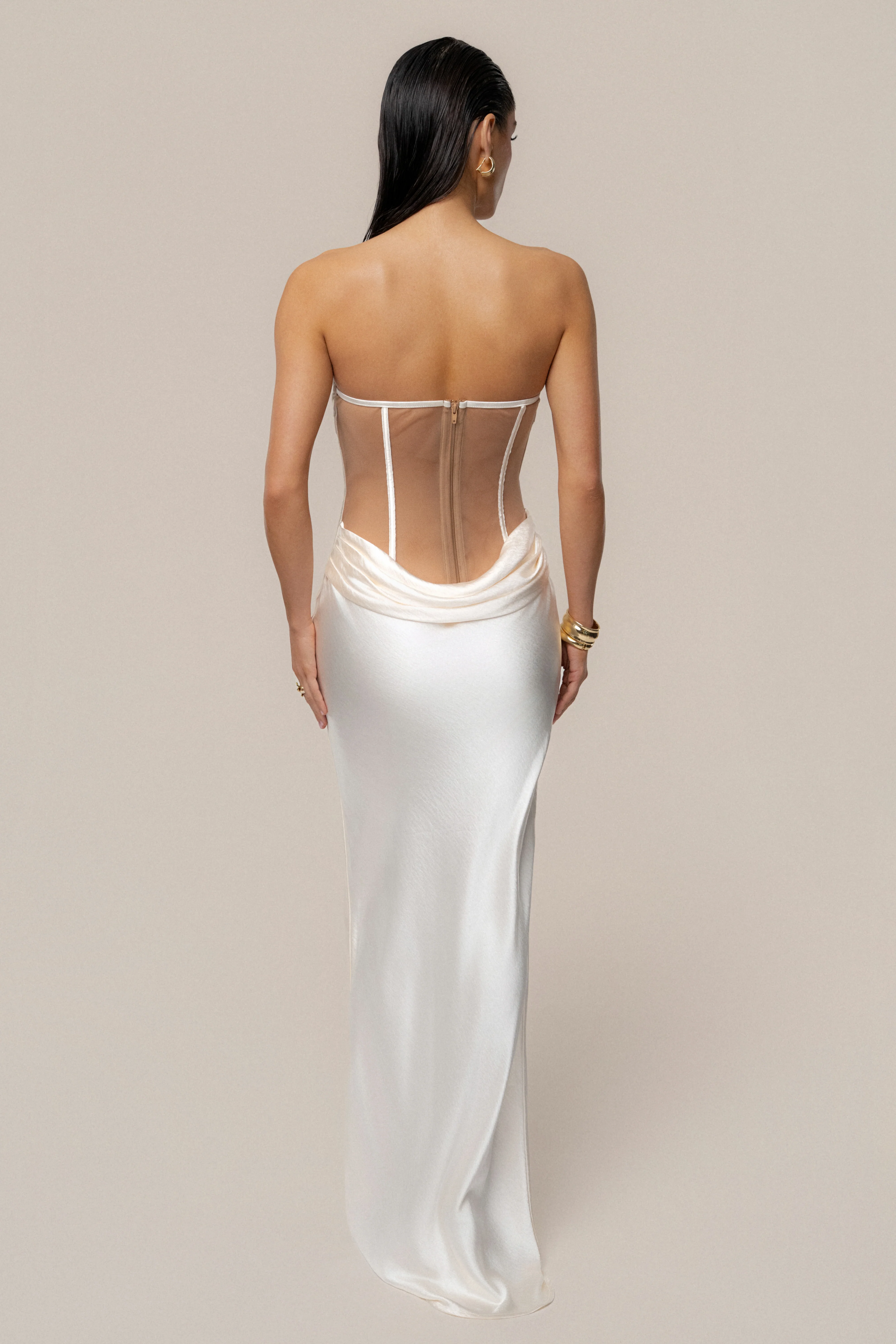Ivory Regal Rising Satin Maxi Dress