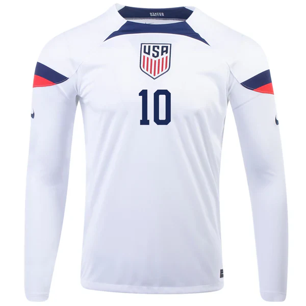 United States Christian Pulisic Home Long Sleeve Jersey 22/23 (White/Loyal Blue)