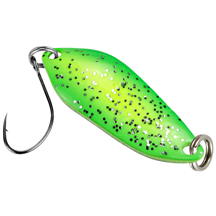 FTM Trout Spoon Strike (2.1 g, Green\/Yellow Glitter, Black UV)