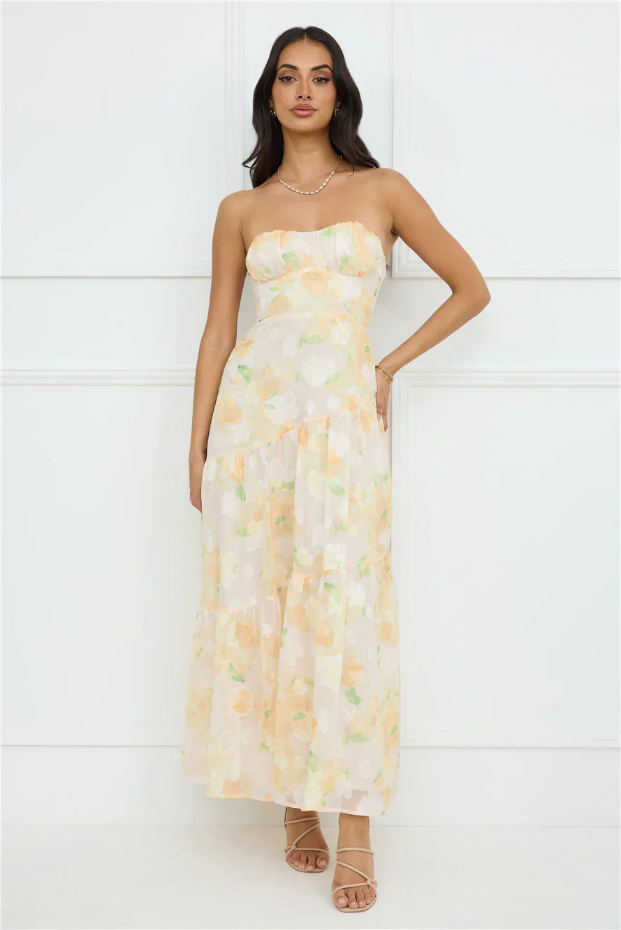 Sunshine Shores Strapless Maxi Dress Yellow
