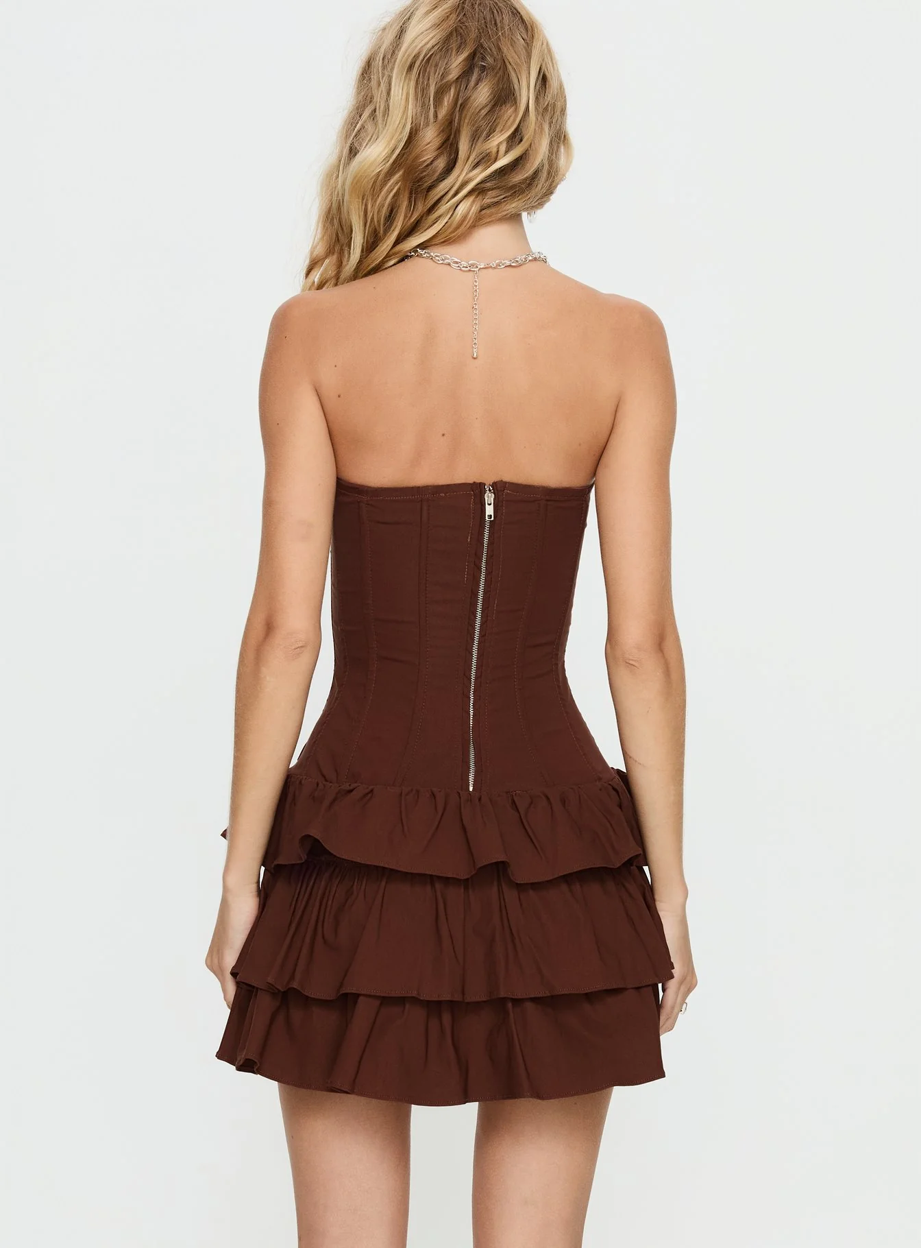 Valentia Tiered Mini Dress Chocolate