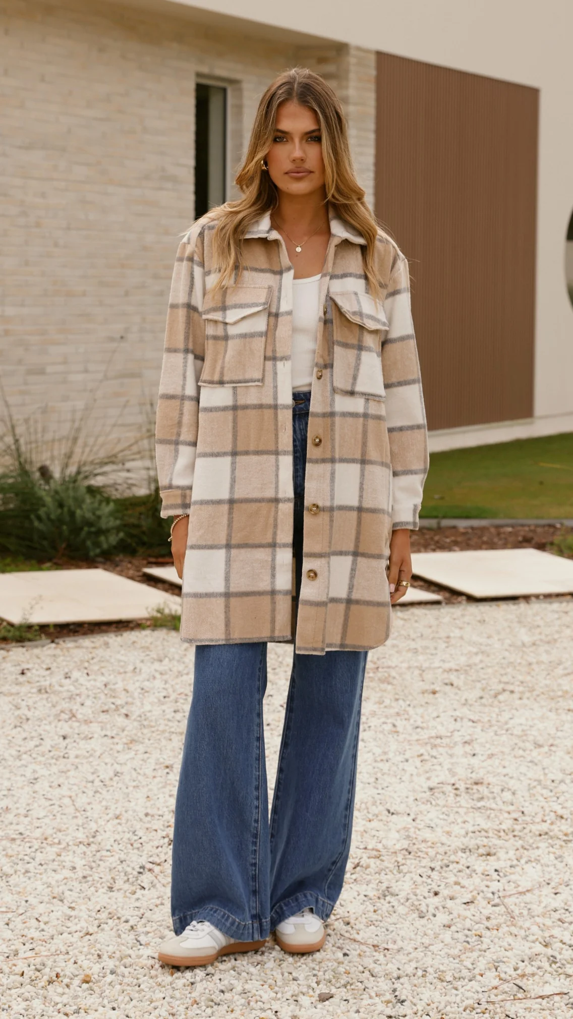 Saskia Jacket - Beige/Cream Check