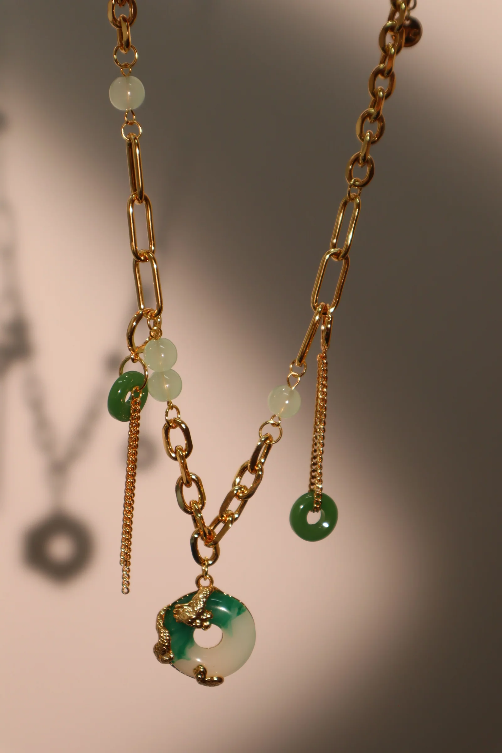 18K Real Gold Plated Jade Dragon Necklace (EARRINGS INCLUDED)