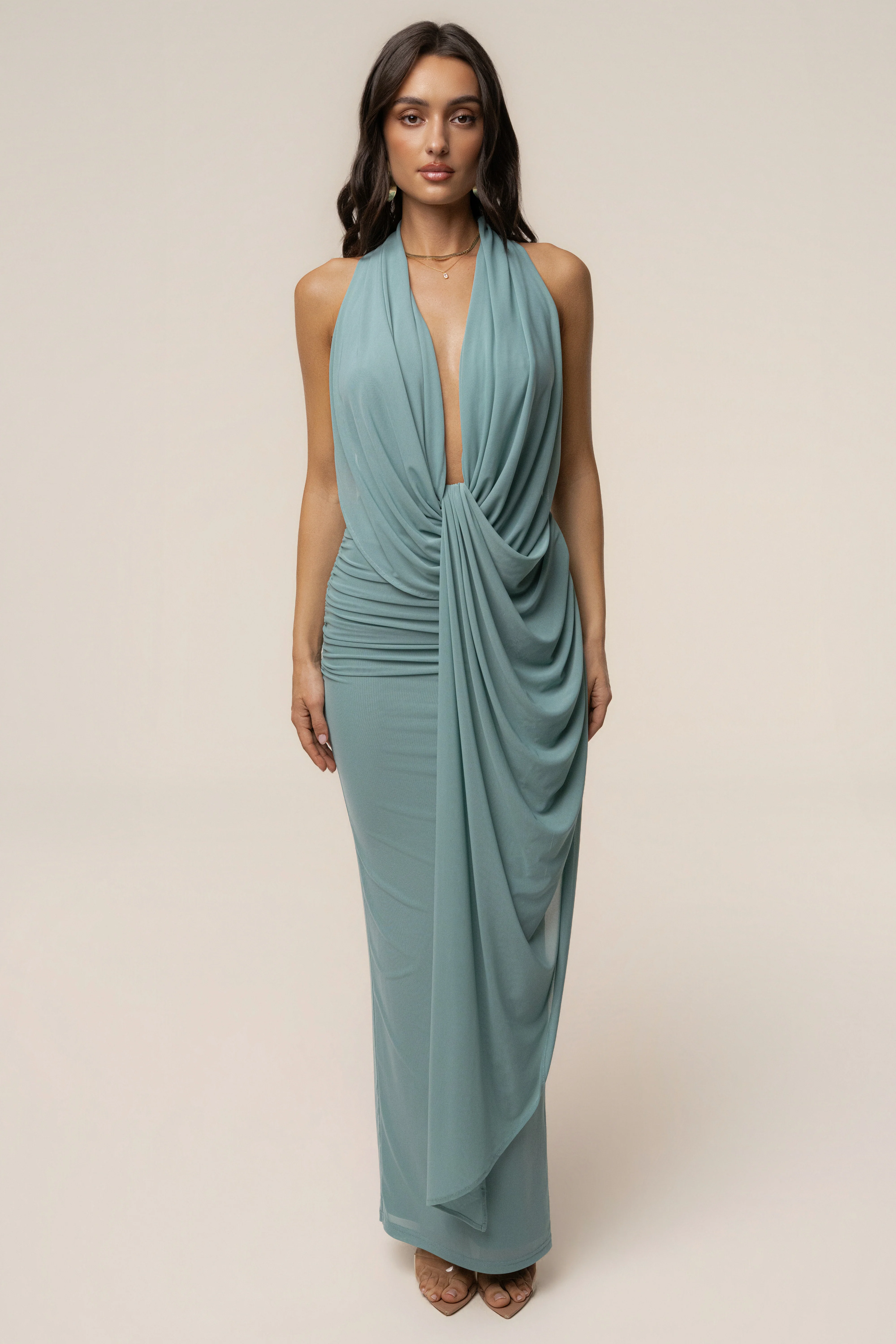 Teal Alaina Plunge Maxi Dress