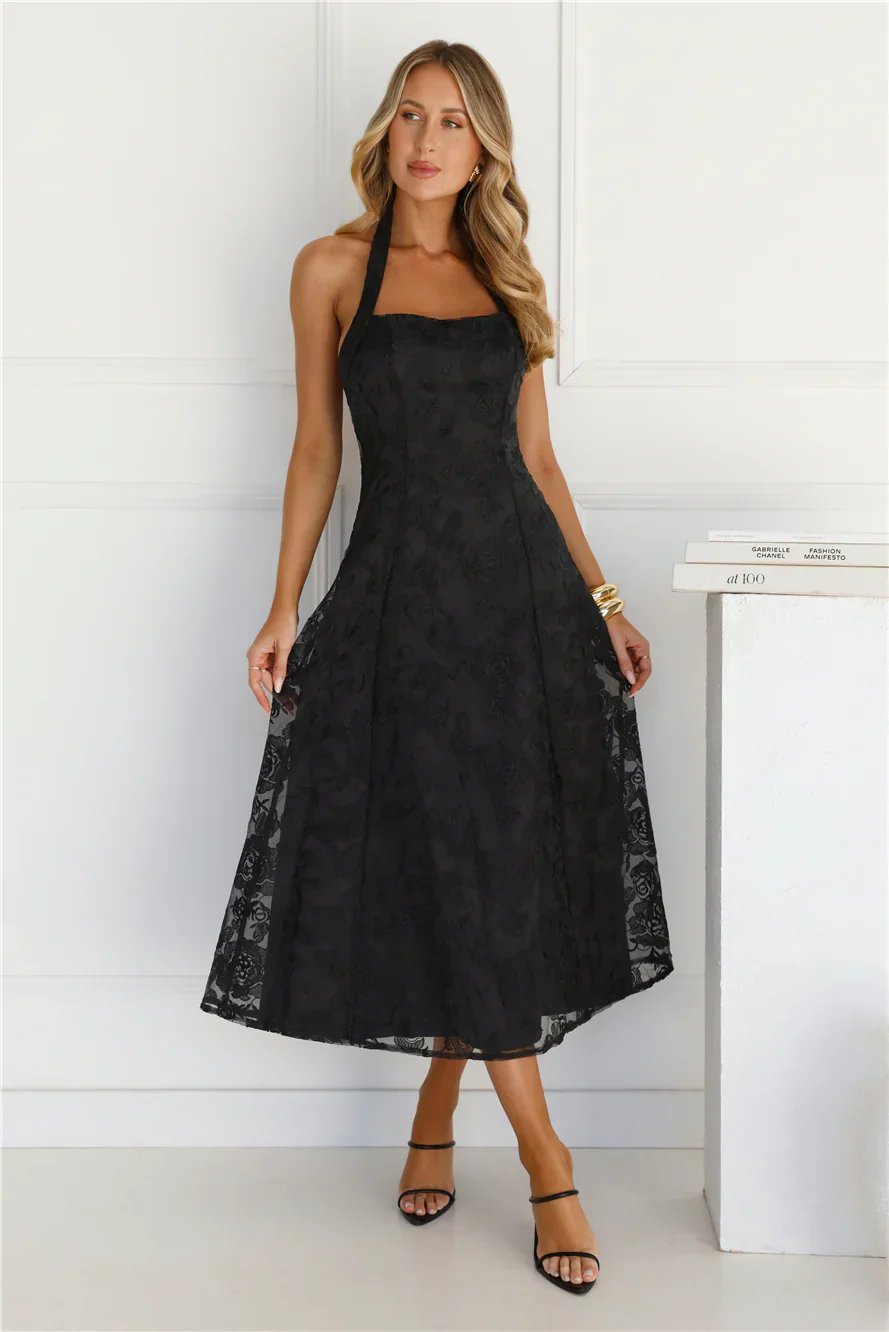 Disco Daze Halter Midi Dress Black
