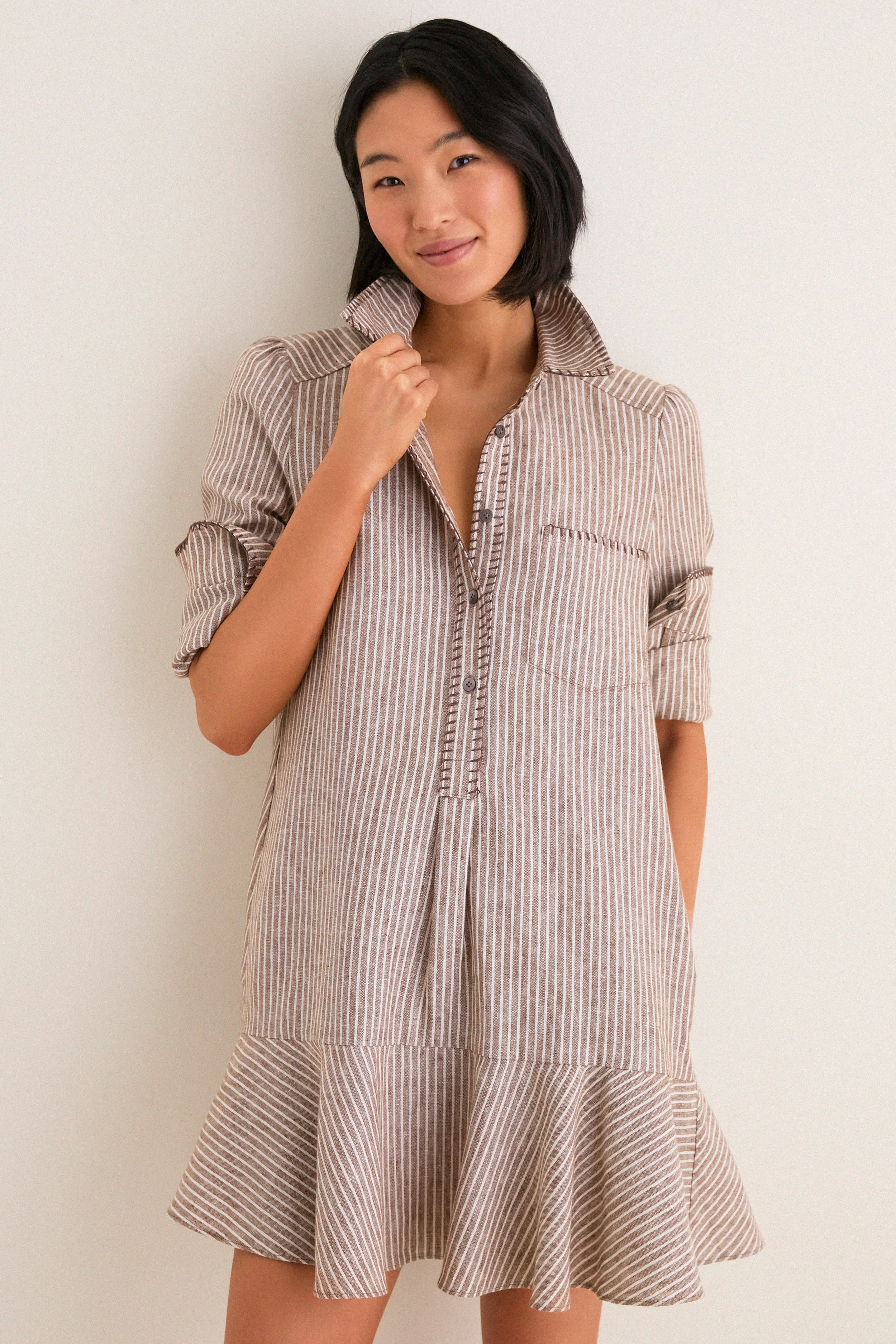 Cafe Stripe Whipstitch Callahan Shirt Dress