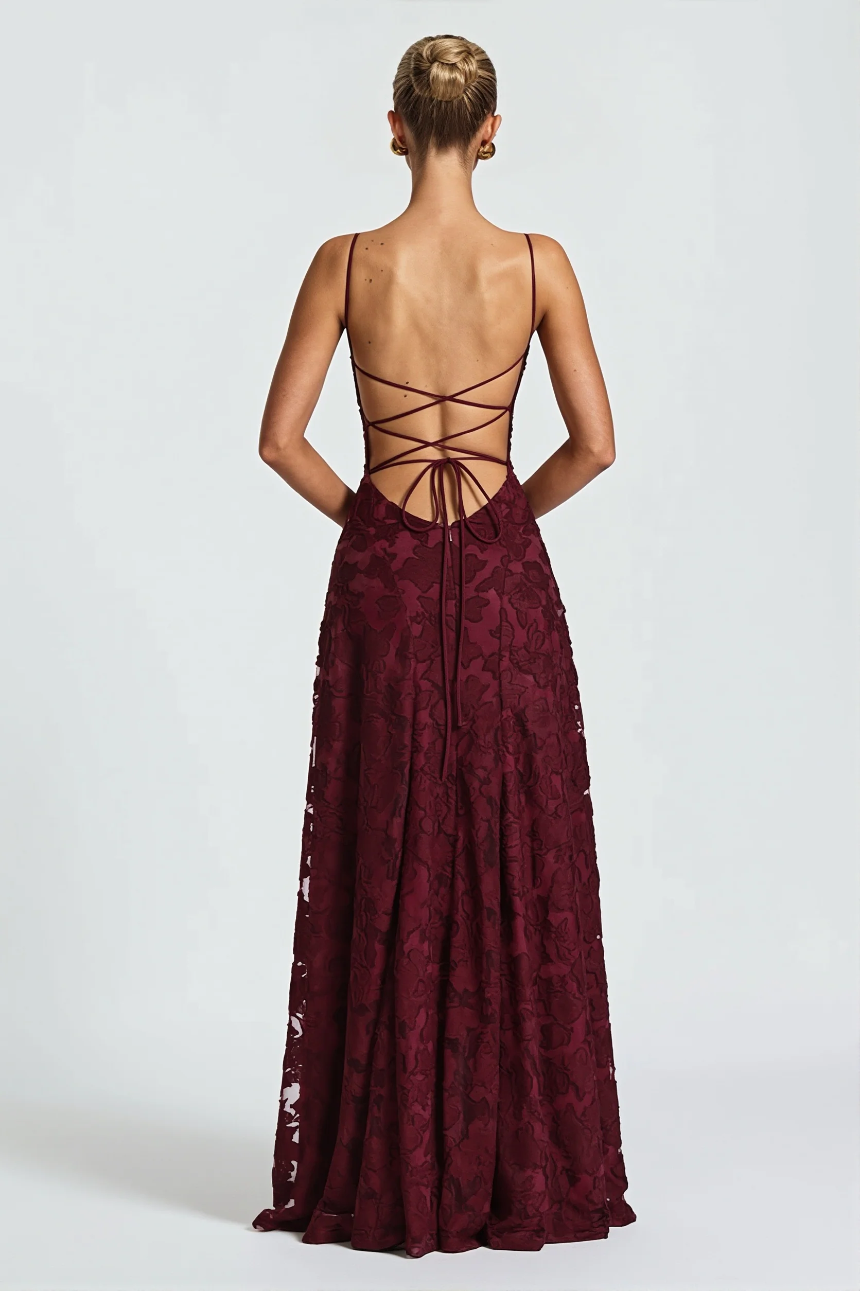 Chiffon Jacquard Backless Cami Maxi Dress