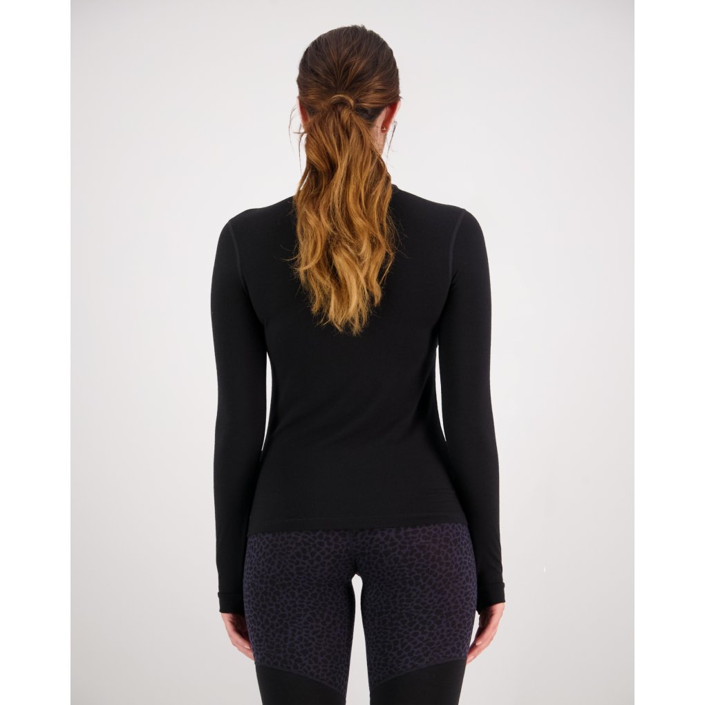 Mons Royale Cascade Merino Mock Neck Base Layer Long Sleeve Women - black