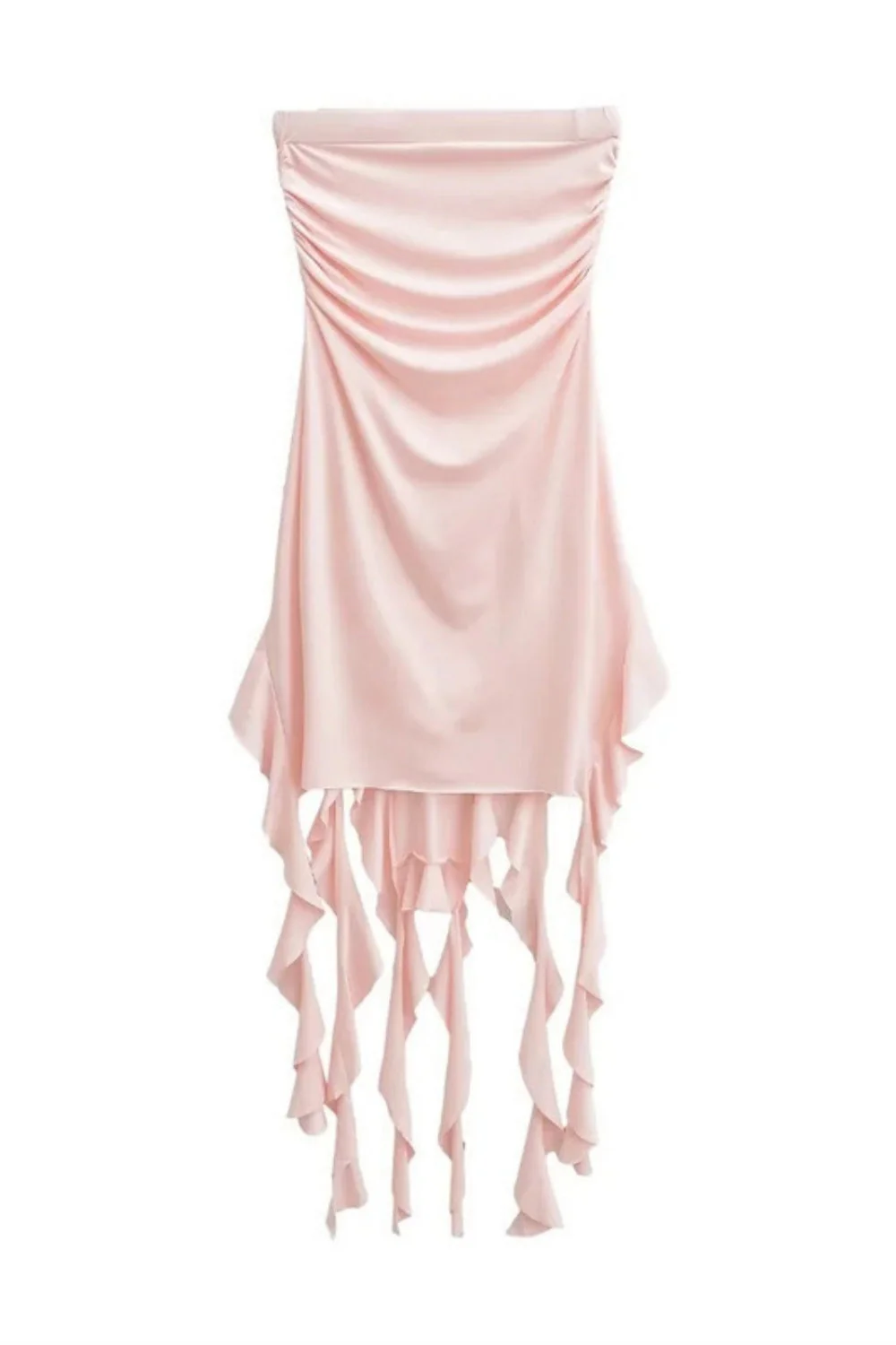 Pink Strapless Ruffle Summer Dress