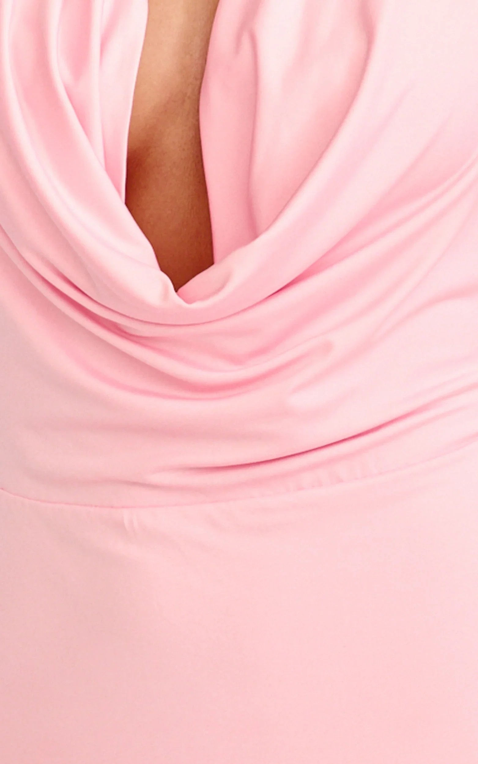 Sylvana Maxi Dress - Cowl Halter Neck Bodycon Dress in Baby Pink