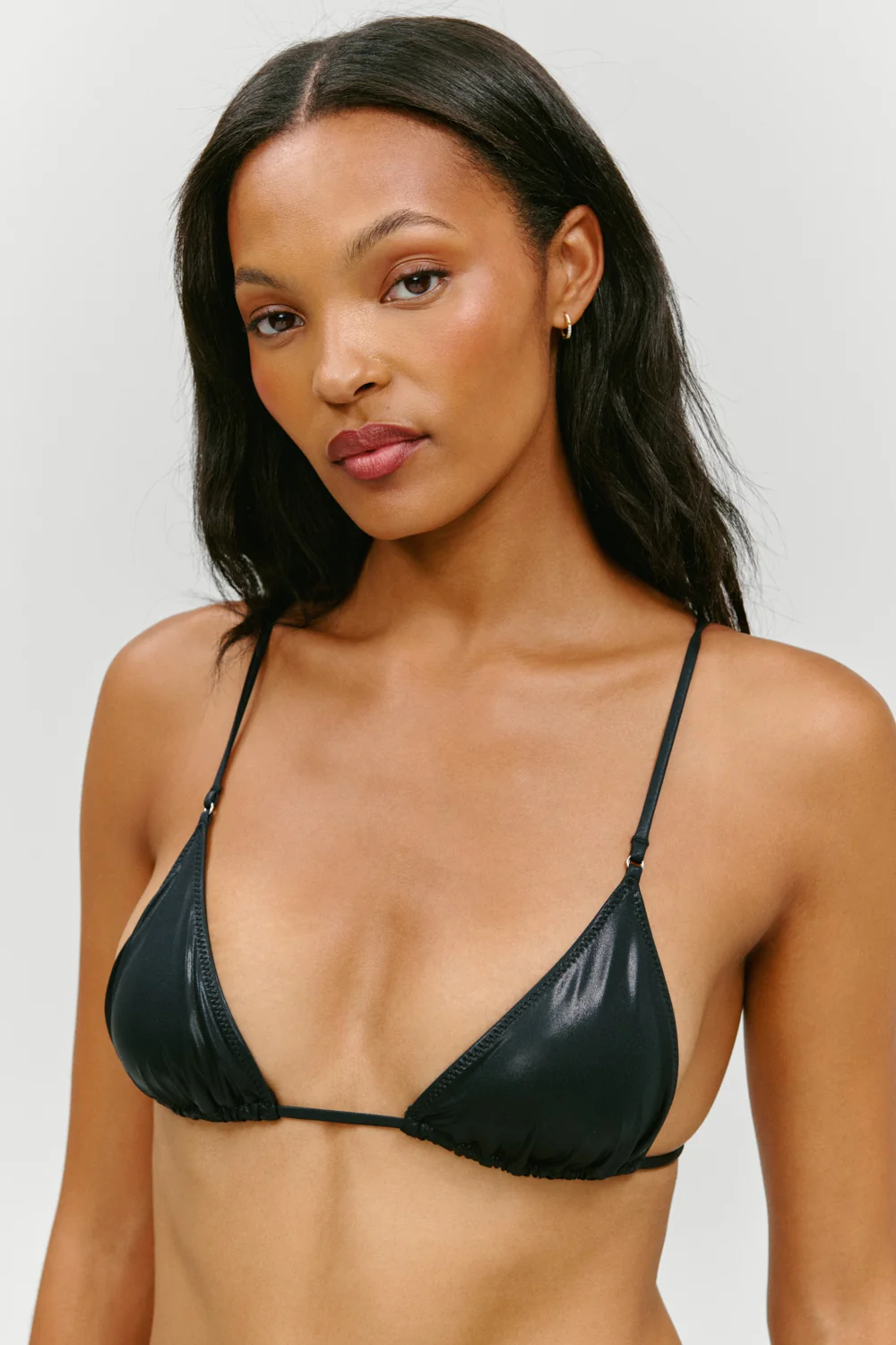 x KHY Elena Micro Metallic Bikini Top - Black Chrome
