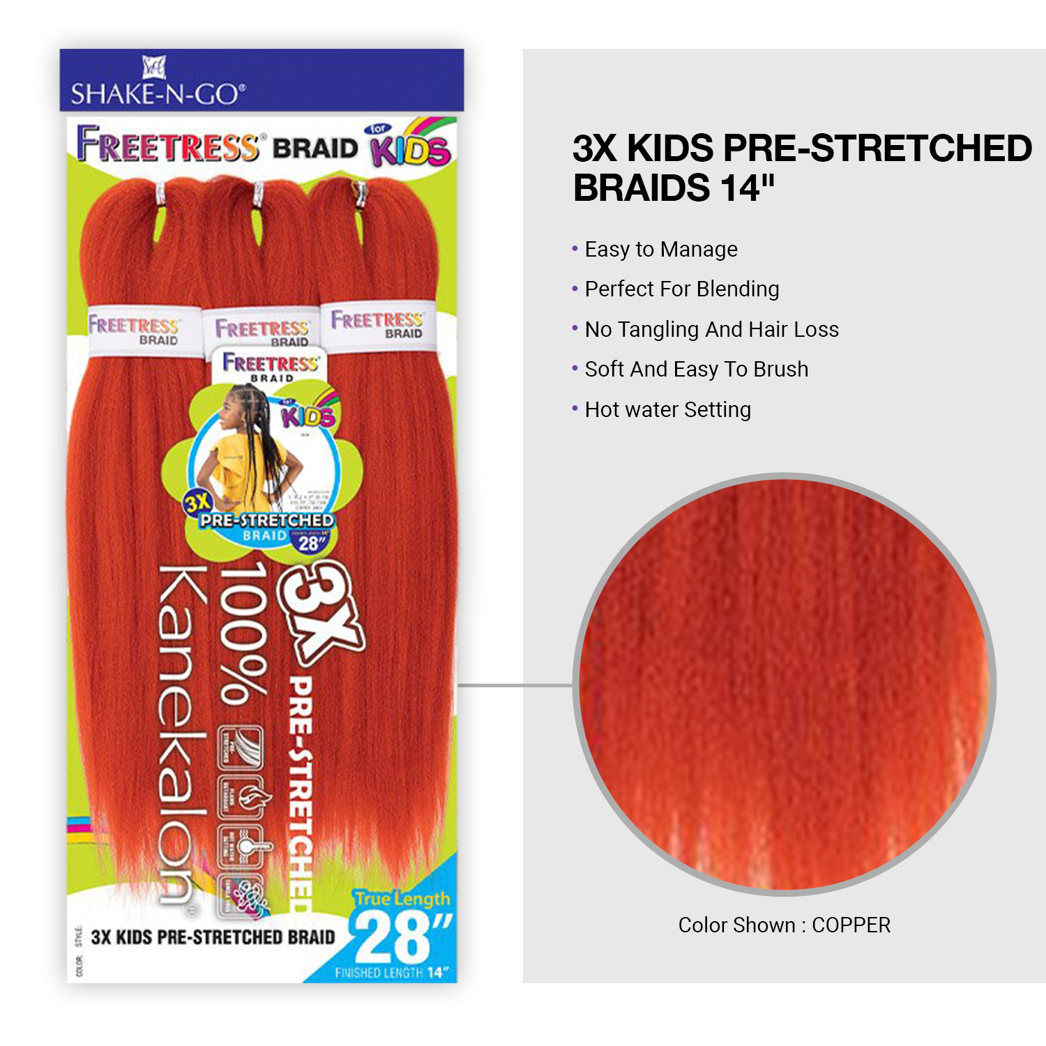 FreeTress Braids 3X Kids Pre-Stretched Braids 14