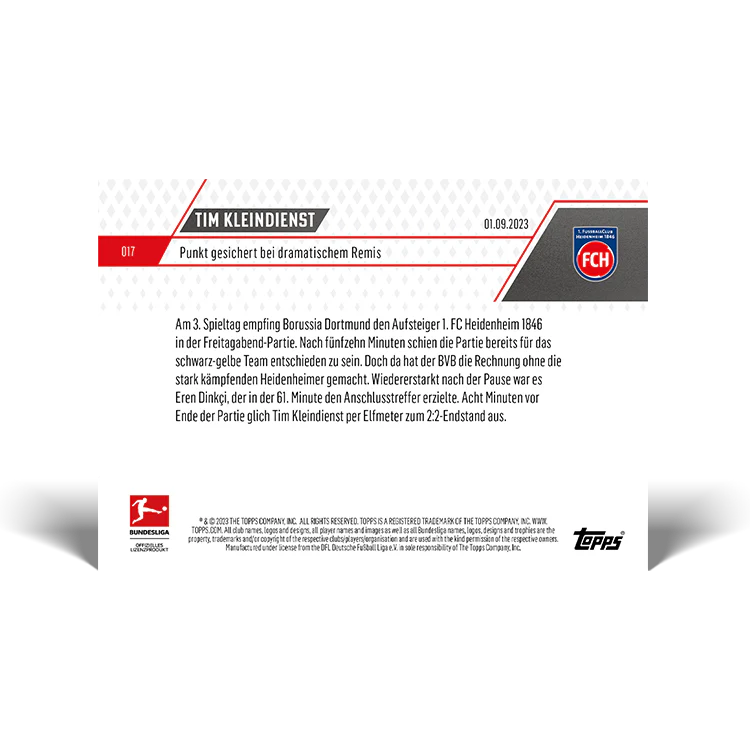 Topps UK - Tim Kleindienst - Secures dramatic draw - Bundesliga TOPPS NOW® Card #17
