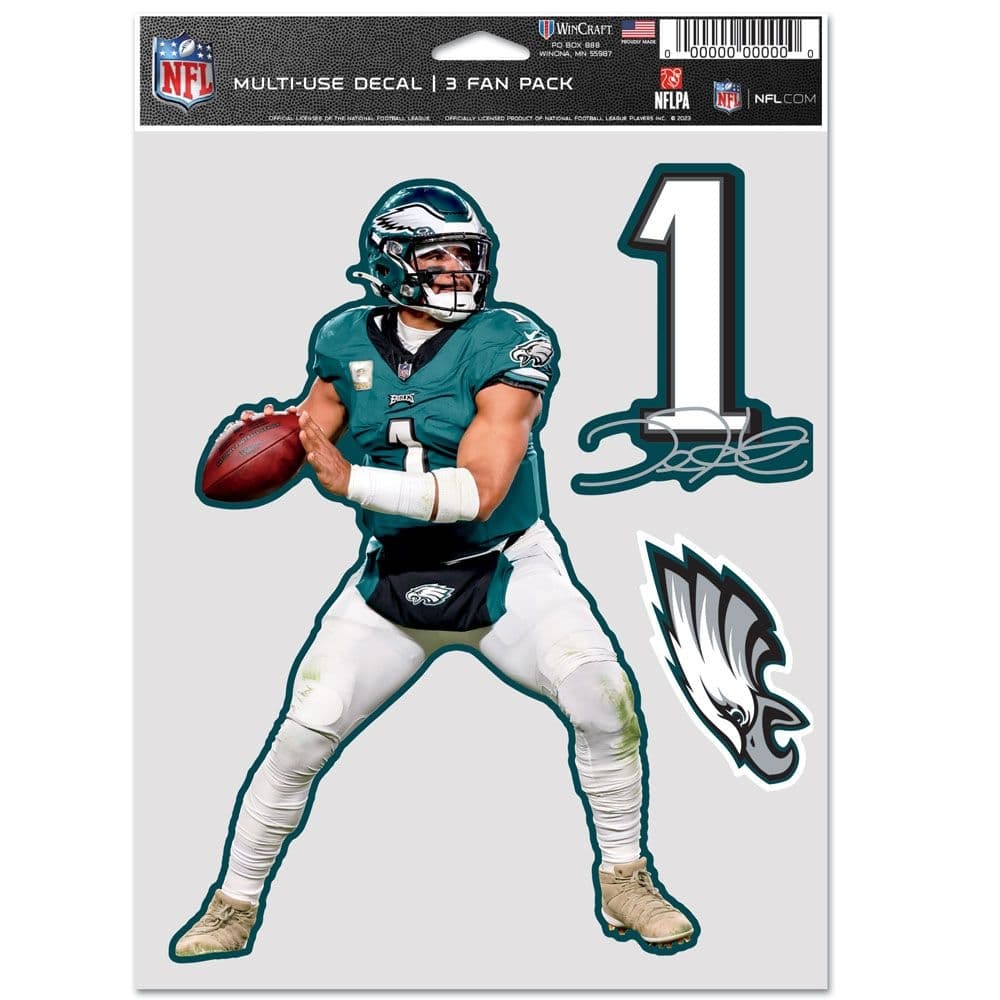 Jalen Hurts #1 Philadelphia Eagles Player NFL Decals Set (3 Pcs.)