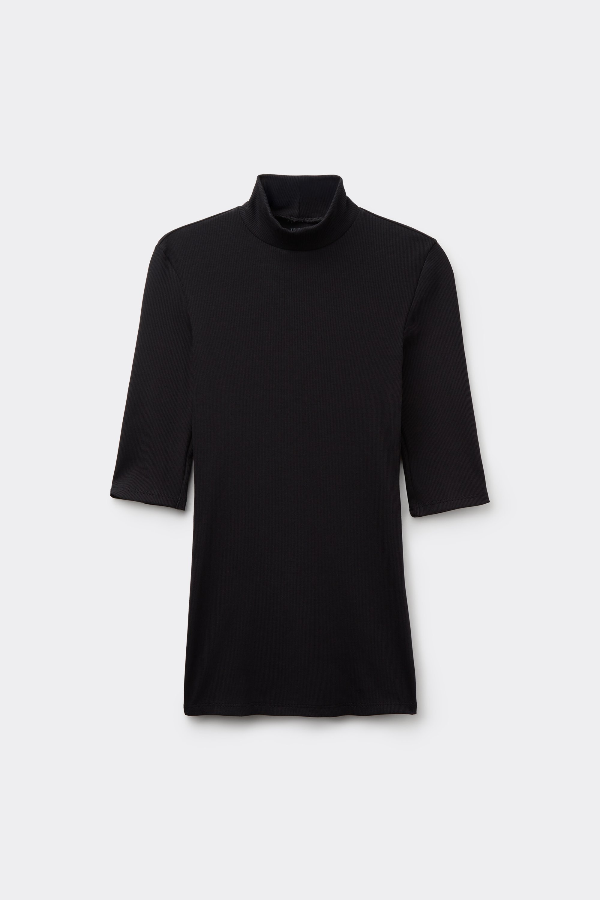 3/4 Sleeve Ribbed Cotton Polo Neck Top