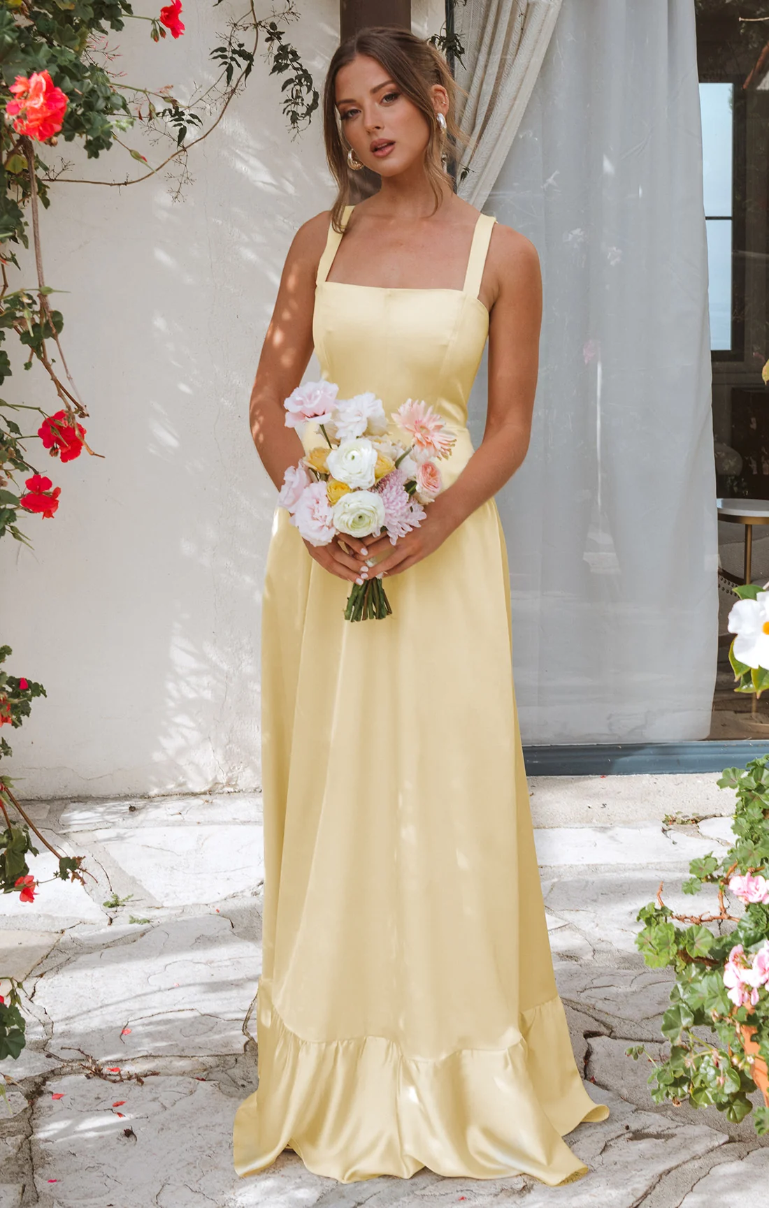 Clarissa Corset Dress ~ Pale Yellow Luxe Satin