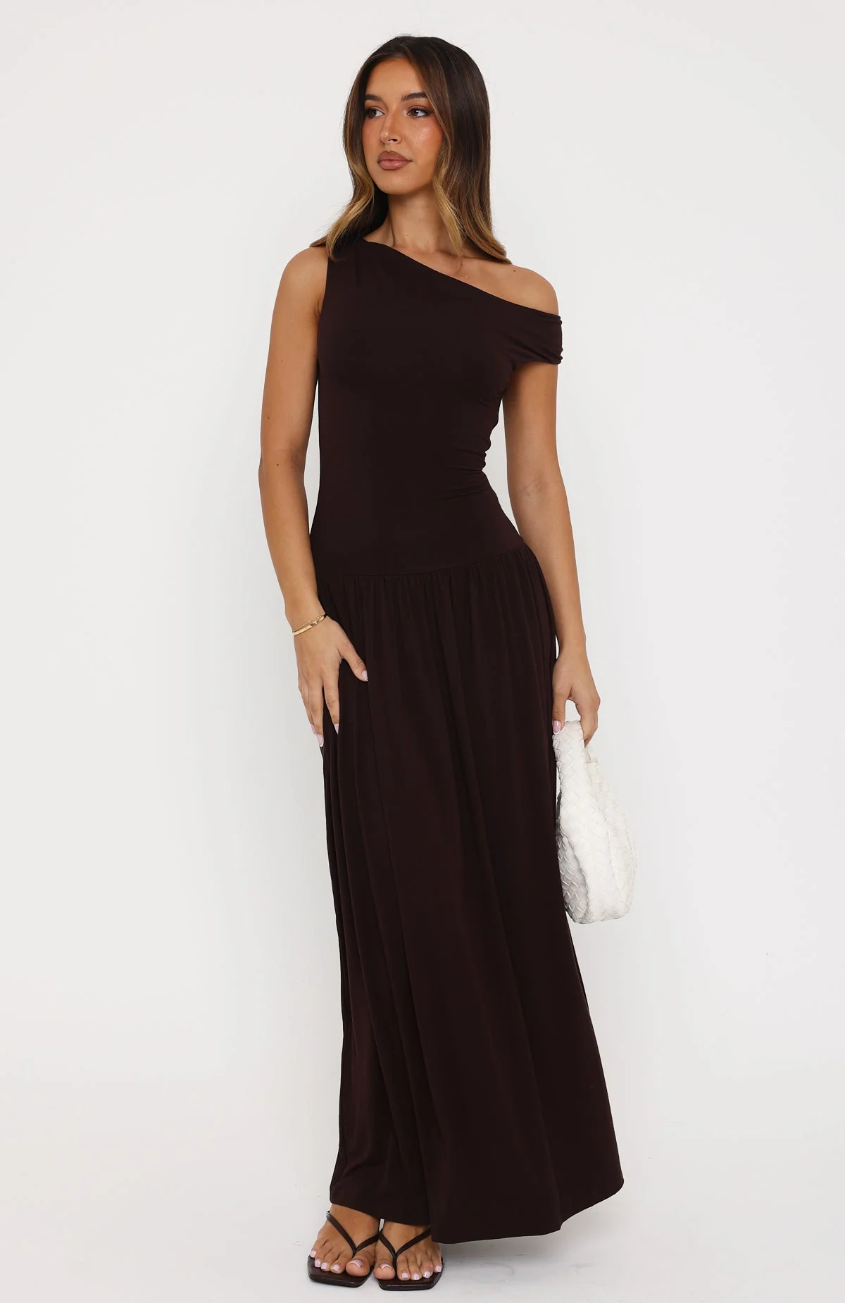 Don't Ask Off Shoulder Maxi Dress Dark Chocolate