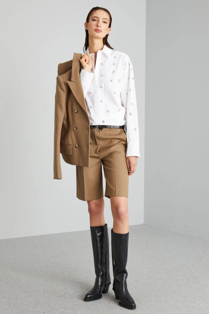 Bermuda shorts in cotton and viscose - DARK BEIGE