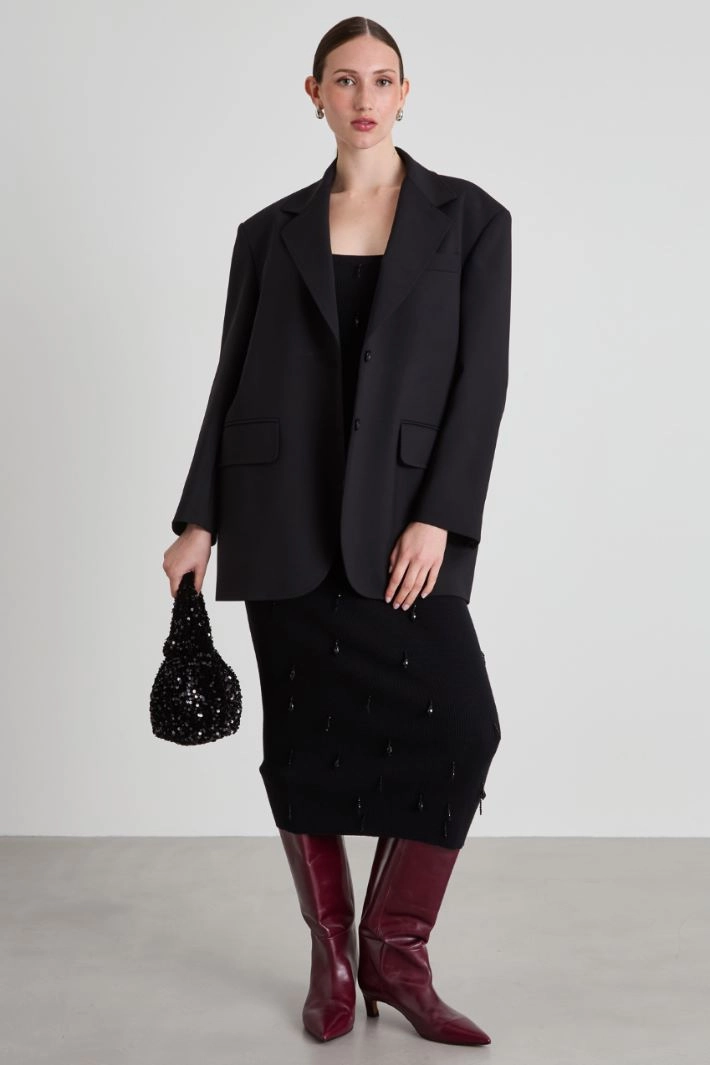 Knit dress with bejewelled embroidery - BLACK