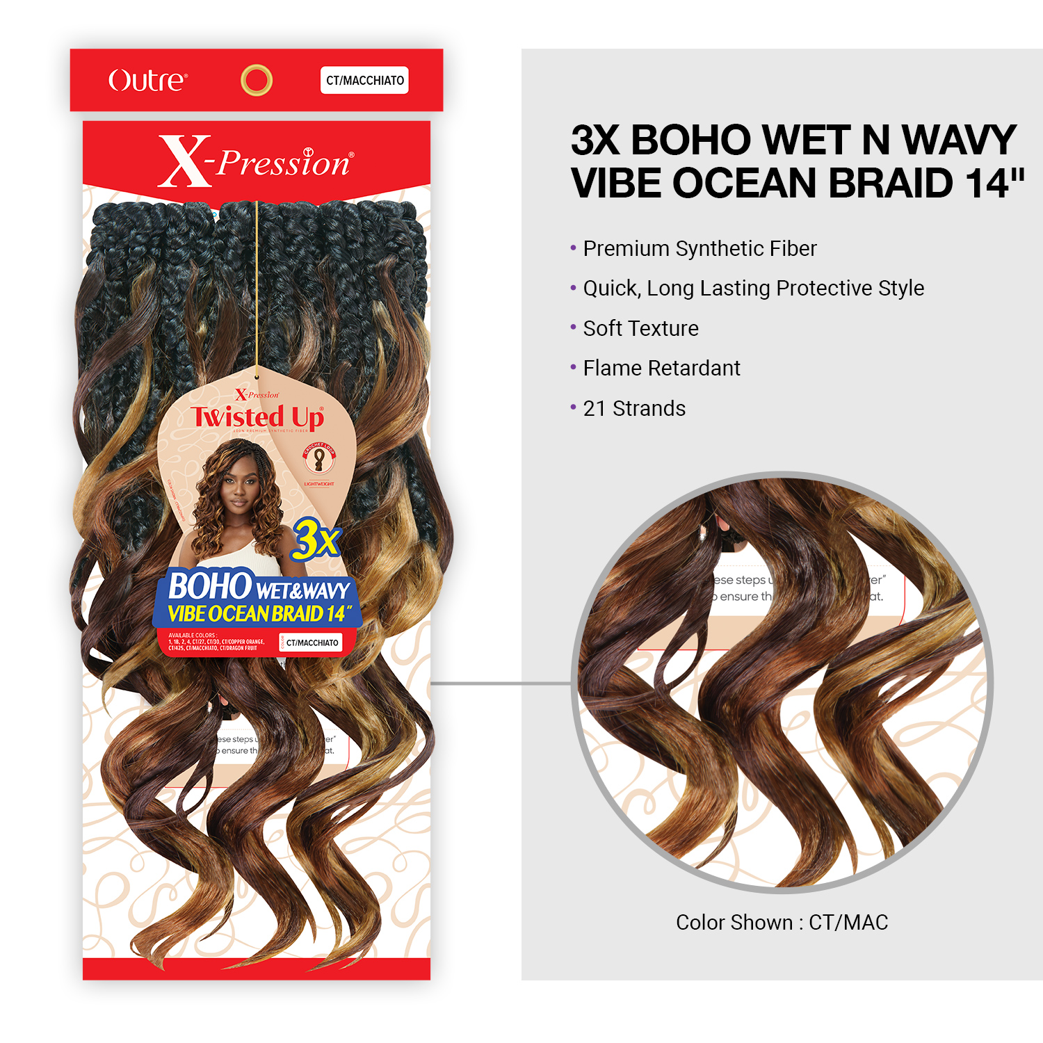 Outre Crochet Braids X-Pression Twisted Up 3X Boho Wet N Wavy Vibe Ocean Braid 14