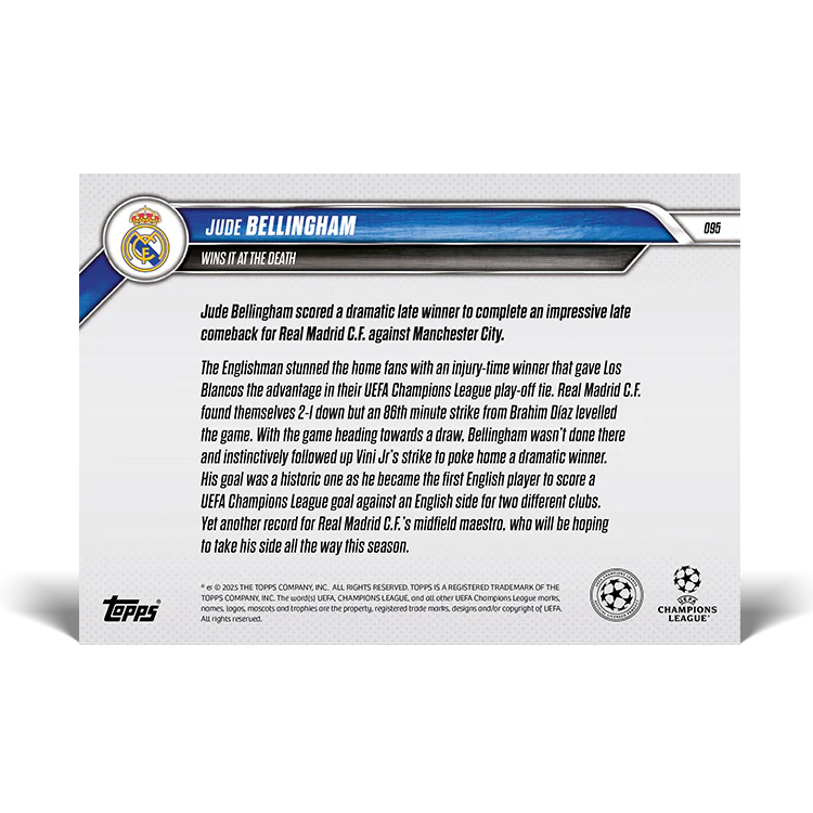 Jude Bellingham - Wins it at the death - 24/25 UCL Topps NOW® Card 95