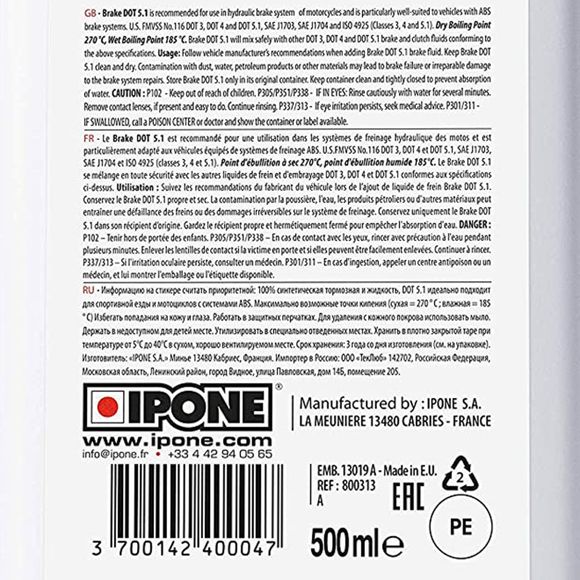 Liquide de frein Ipone BRAKE DOT 5.1 500 ML (UNIVERSEL) UniverselRef : IP0069 / 800313