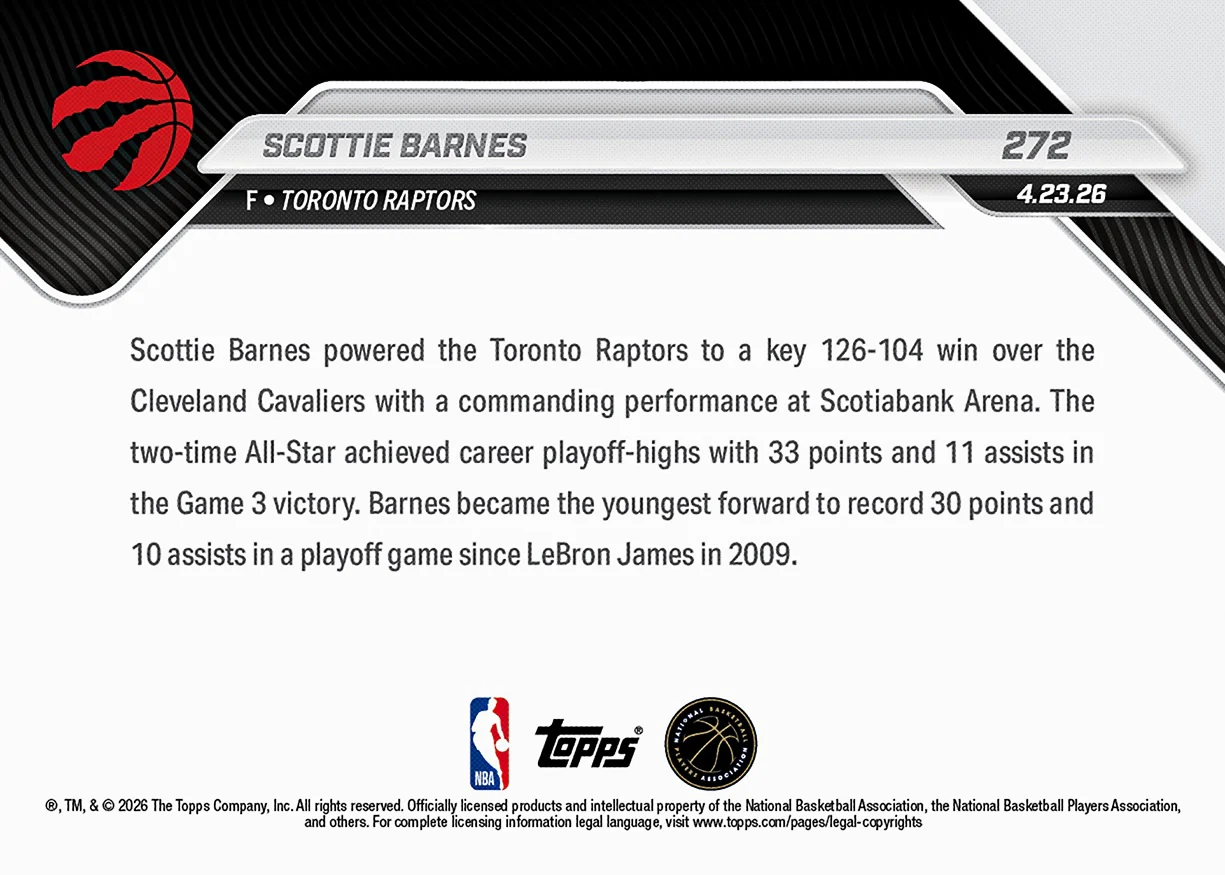 Scottie Barnes - 2025-26 NBA Topps NOW® - Card 272