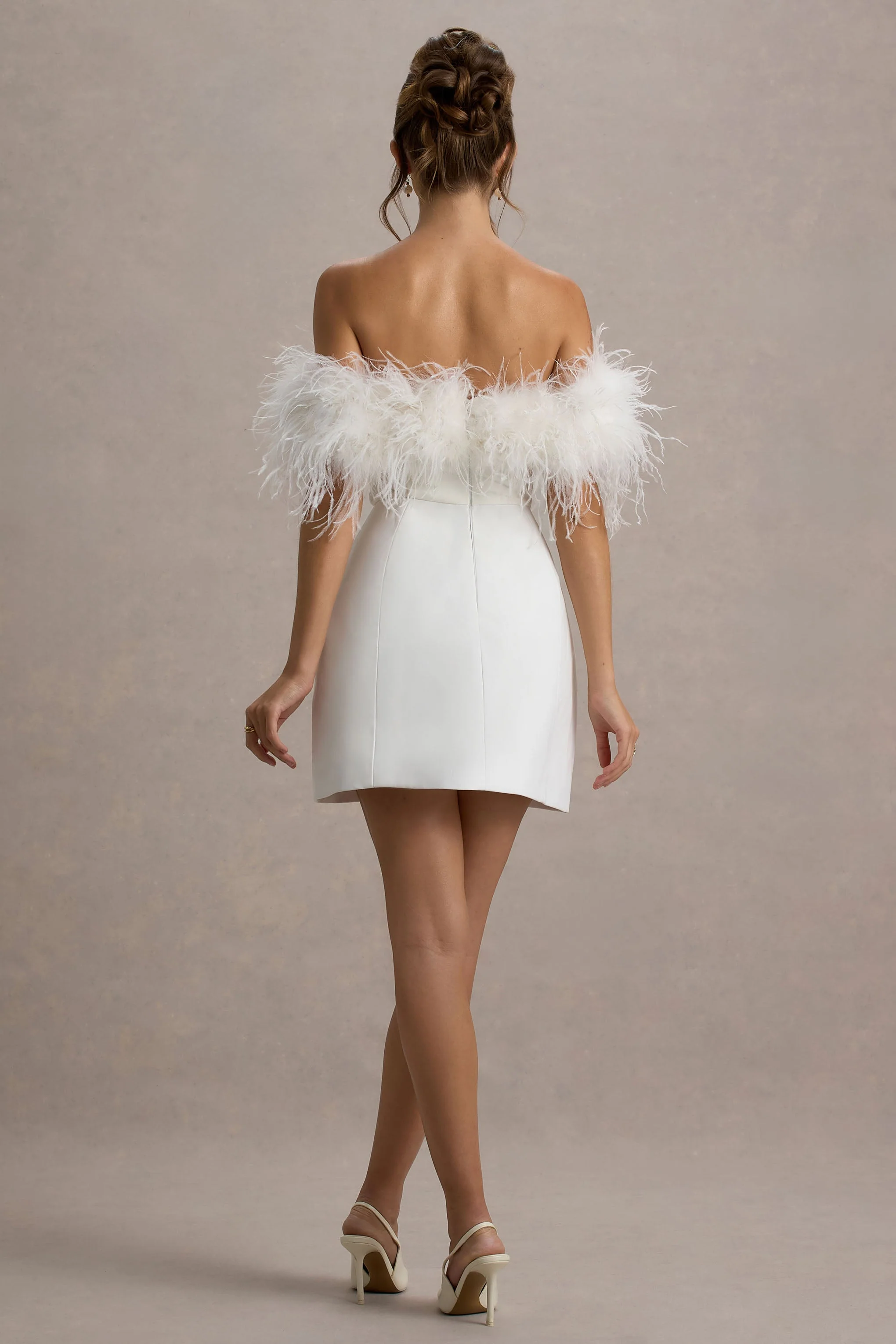 Palace | White Bardot Mini Dress With Feather Trim