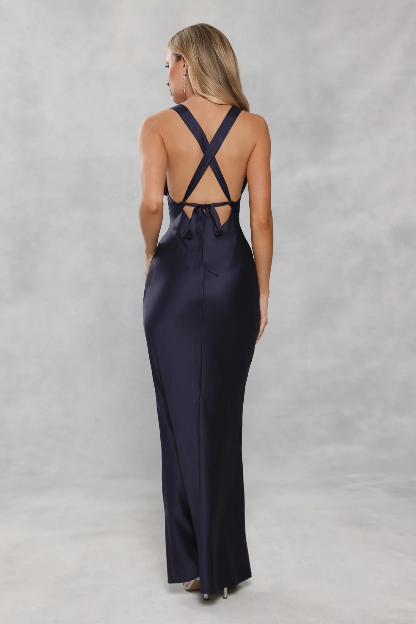 Polished Affair Satin Maxi Dress Navy