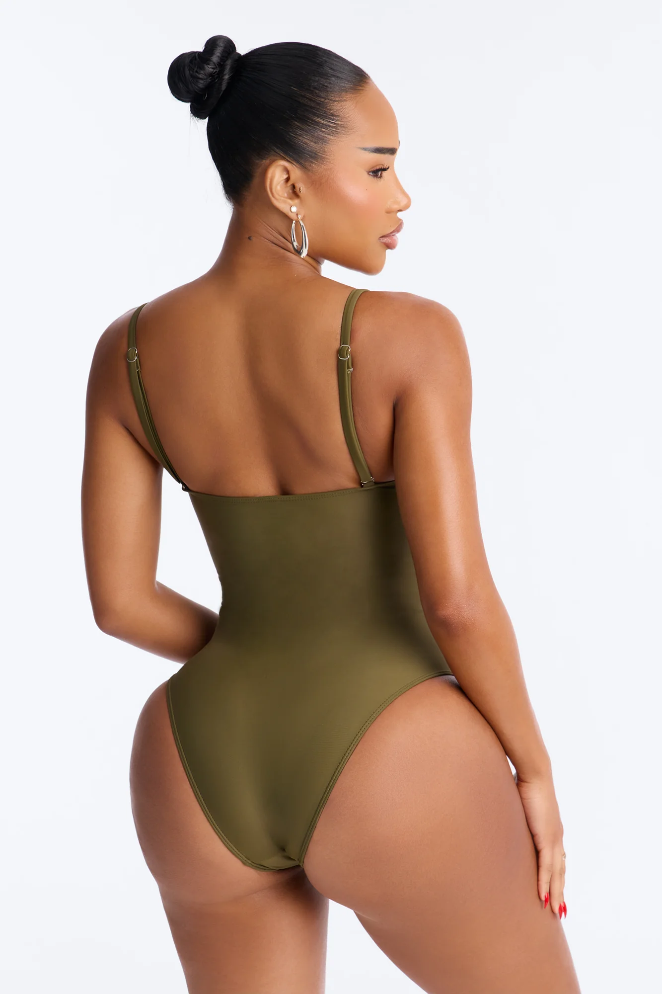 Mimosas By The Pool U Wire Cut Out 1 Piece Swimsuit - Olive