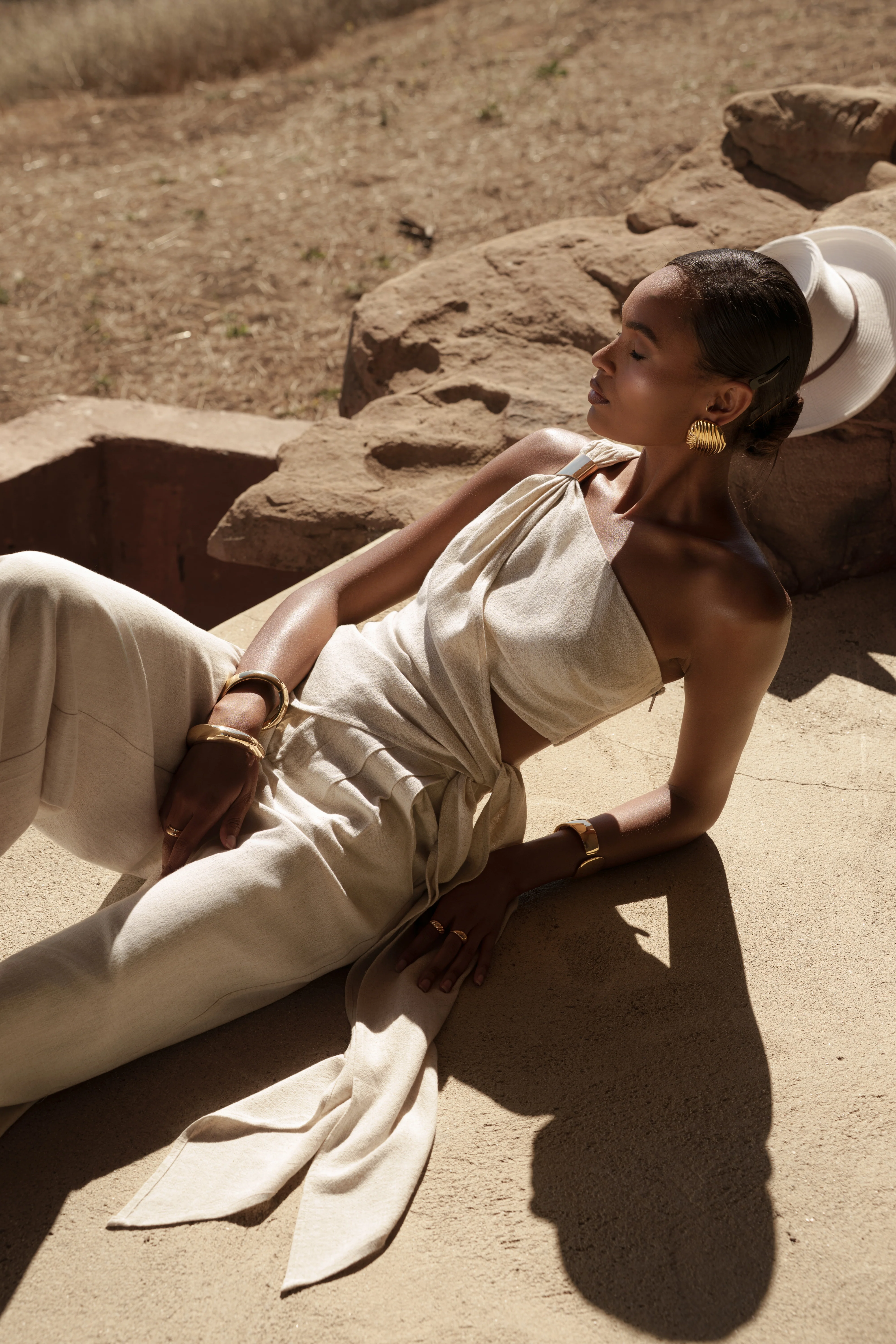 Beige Palmera One Shoulder Top