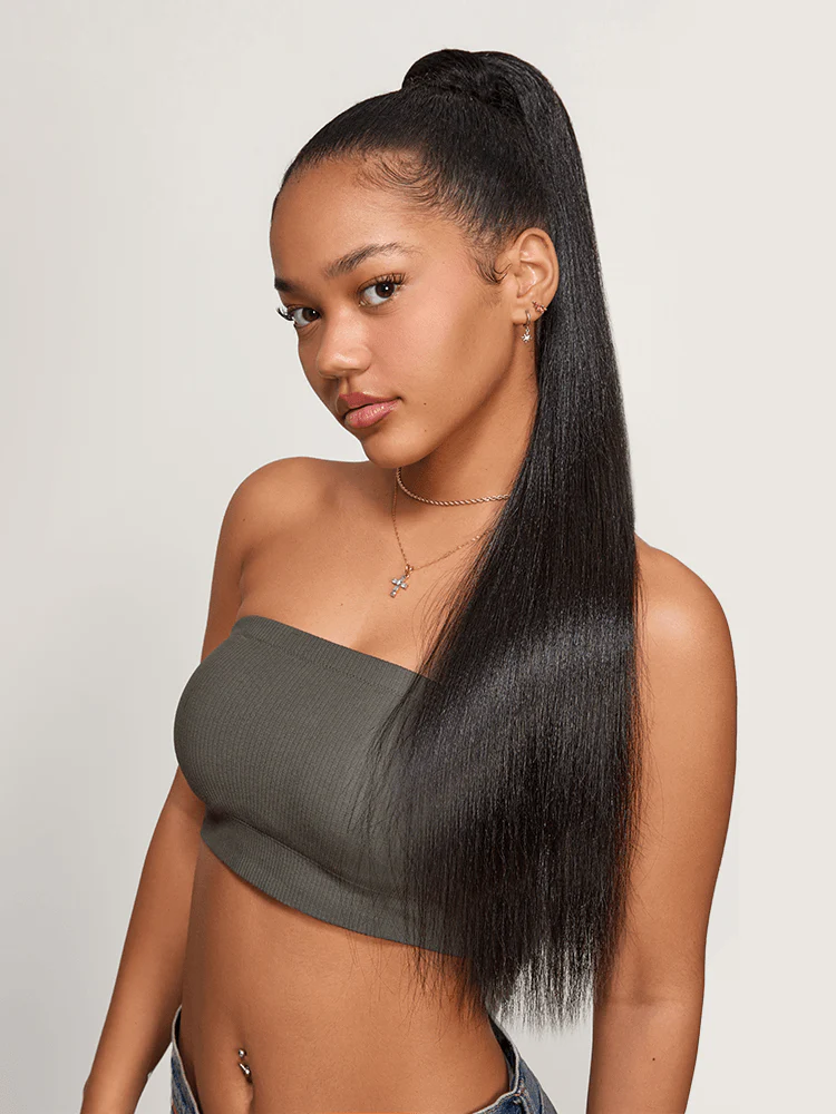 Frodio Ponypop Natural Black Yaki Straight Wrap Around Ponytail Human Hair - Nia