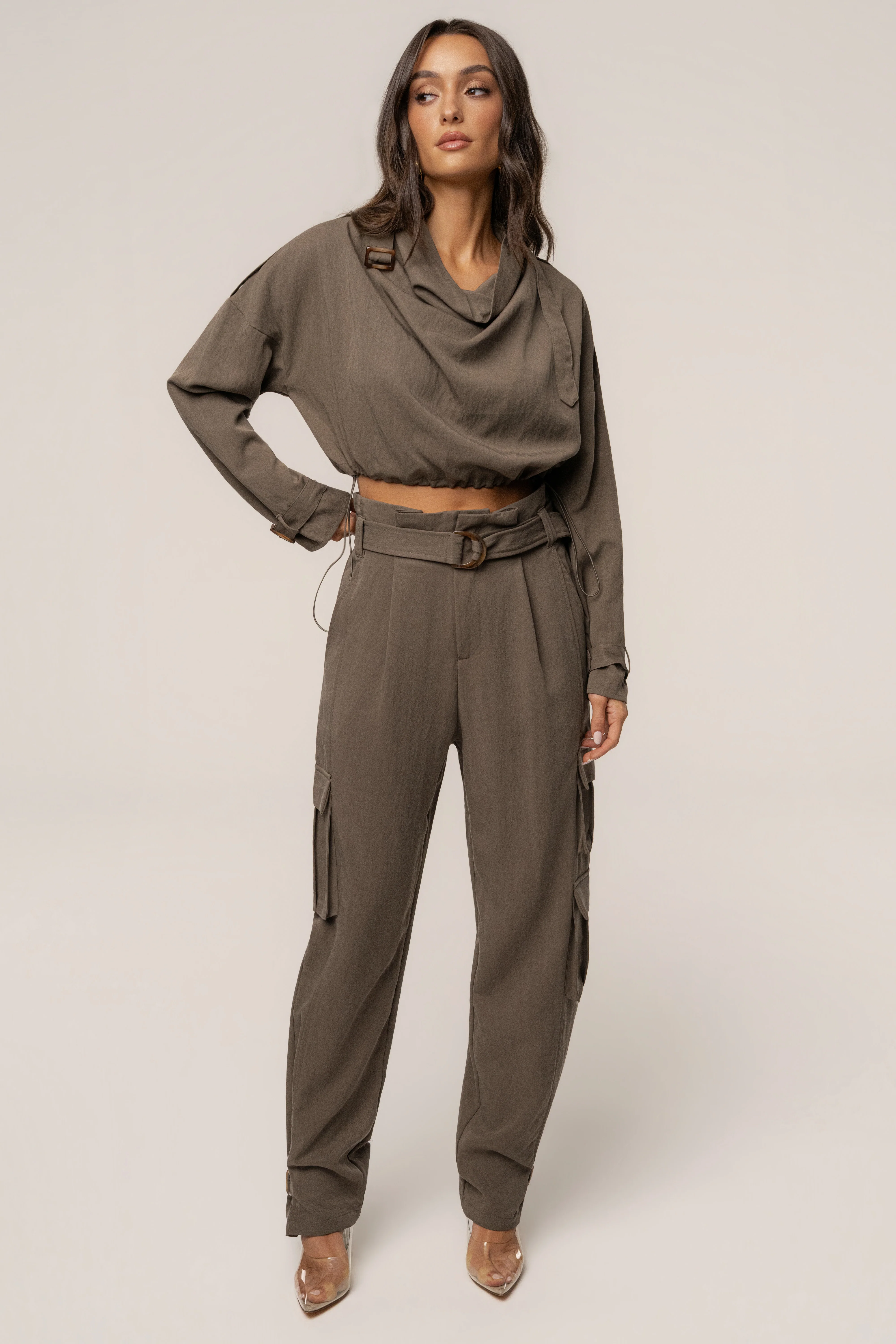 Dark Taupe Boundless Belted Cargo Pants