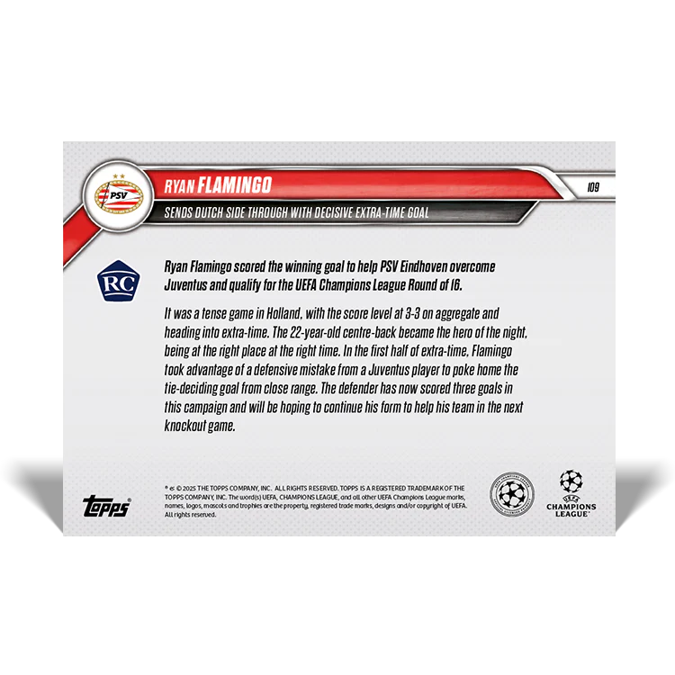 Ryan Flamingo - Sends Dutch side through with decisive extra-time goal - 24/25 UCL Topps NOW® Card 109