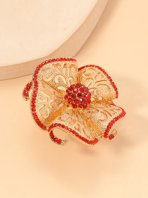 Adjustable Flower Shape Hollow Rhinestone Rings Accessories
