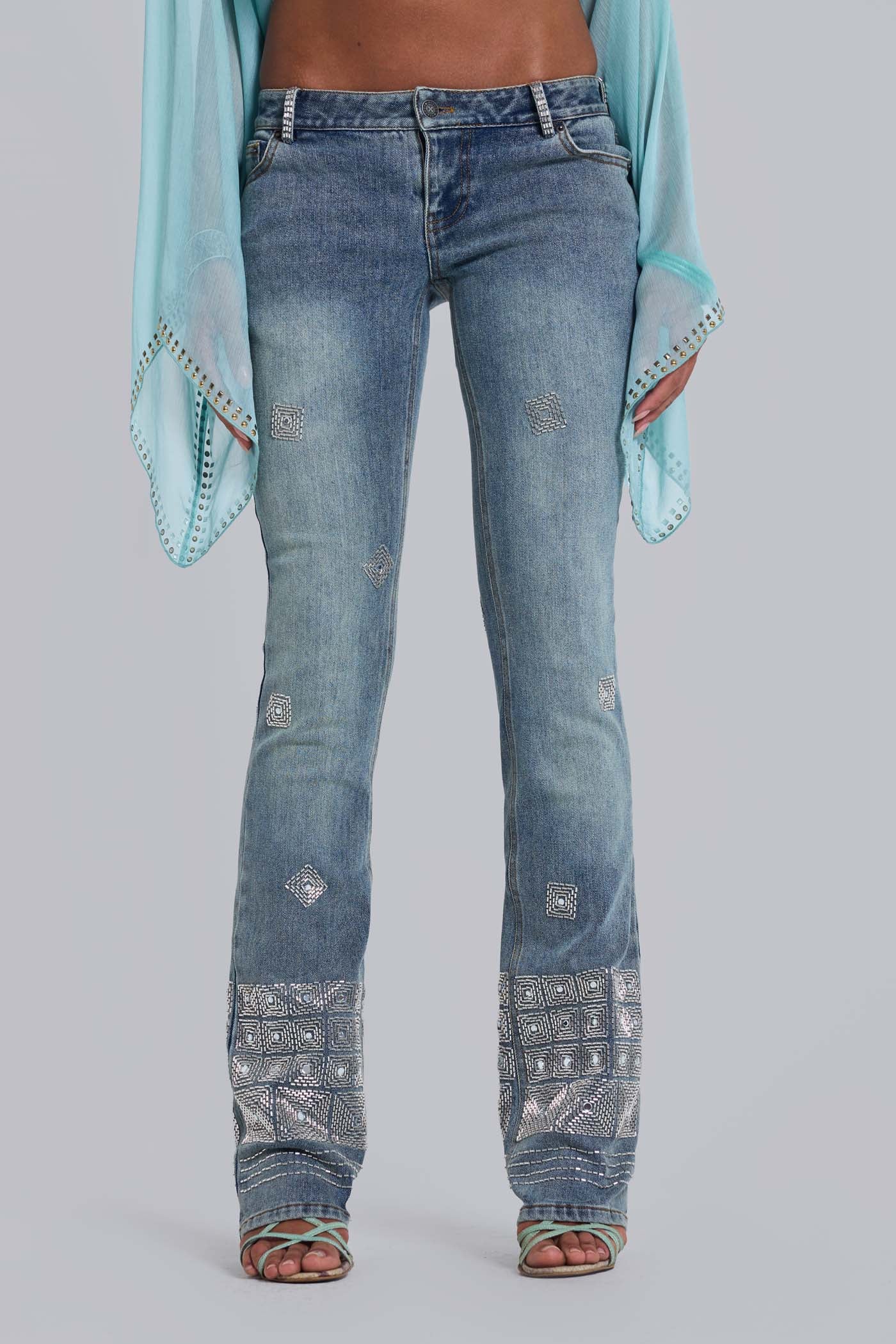 Hand-Beaded Bootcut Cooper Jeans