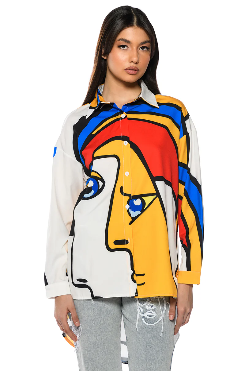 Abstract Art Mini Button Up Dress