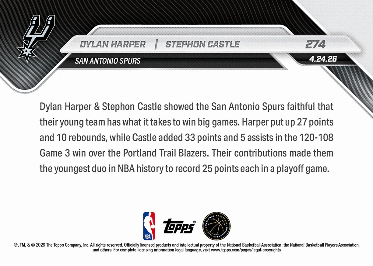 Dylan Harper / Stephon Castle - 2025-26 NBA Topps NOW® - Card 274