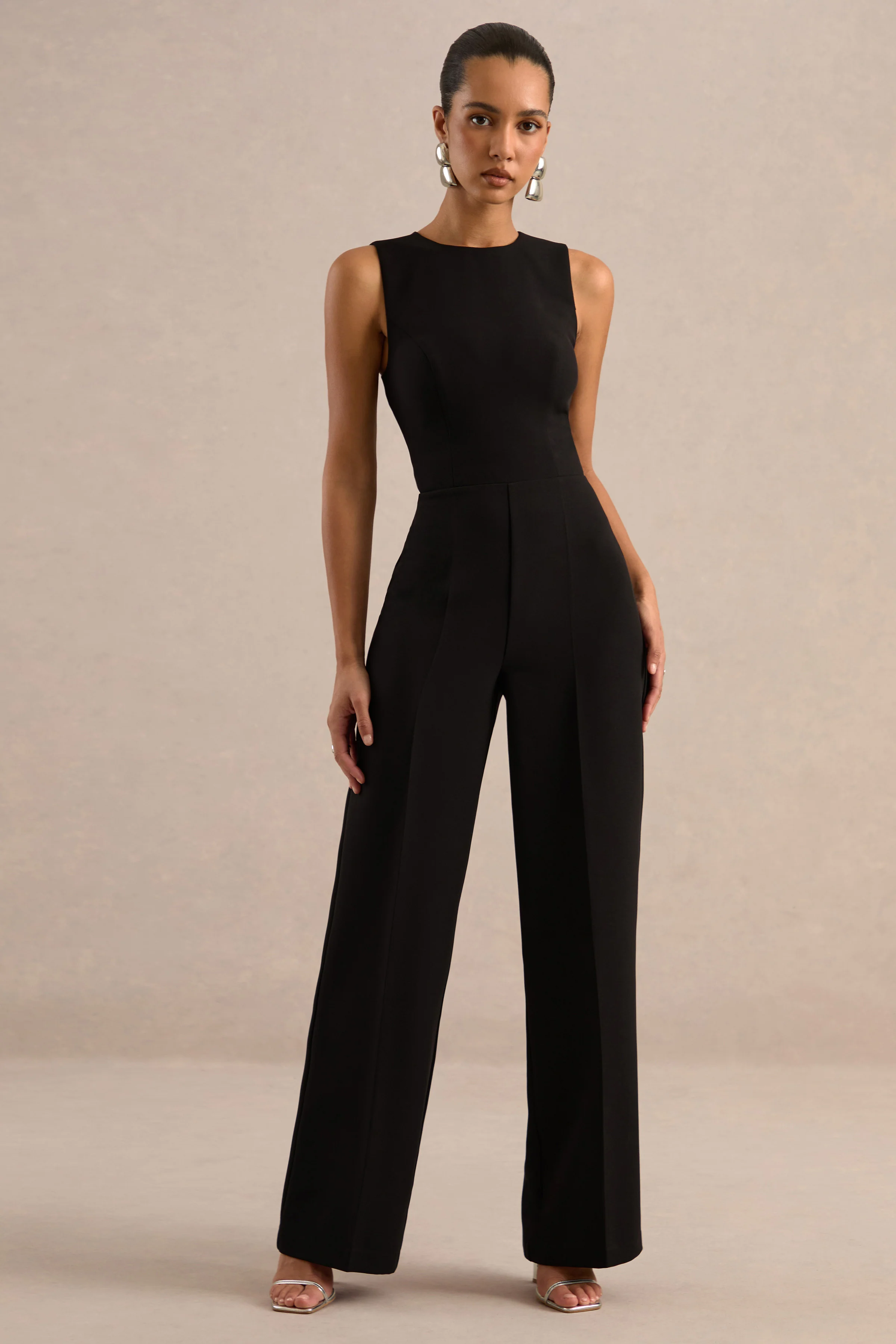 Orlanda | Black Round Neck Jumpsuit With Tailoring