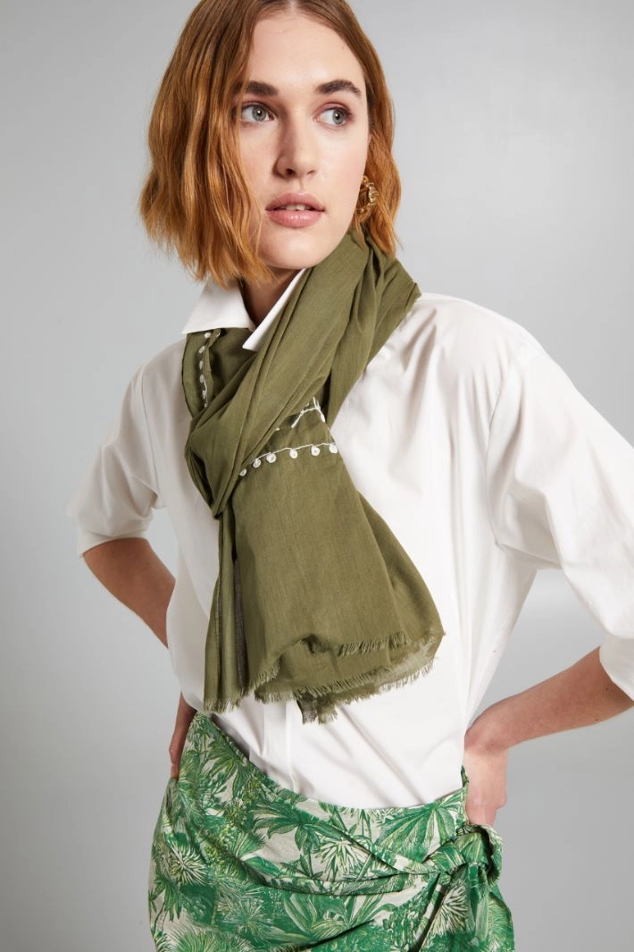 Embroidered stole - KHAKI GREEN WHITE