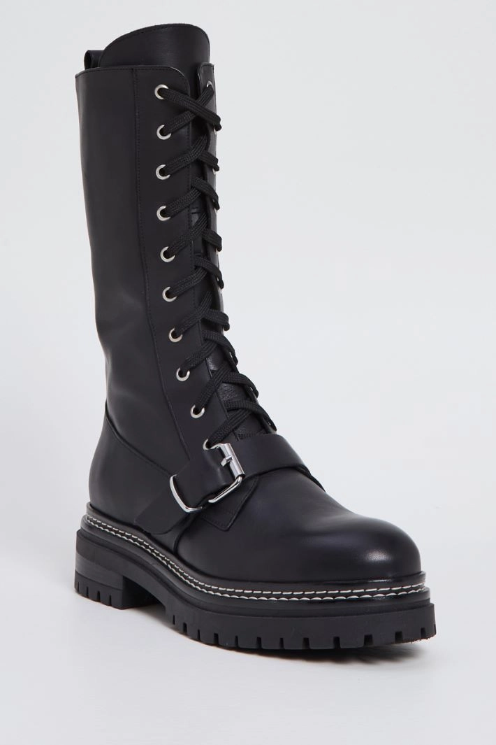 Leather lace-up combat boots - BLACK