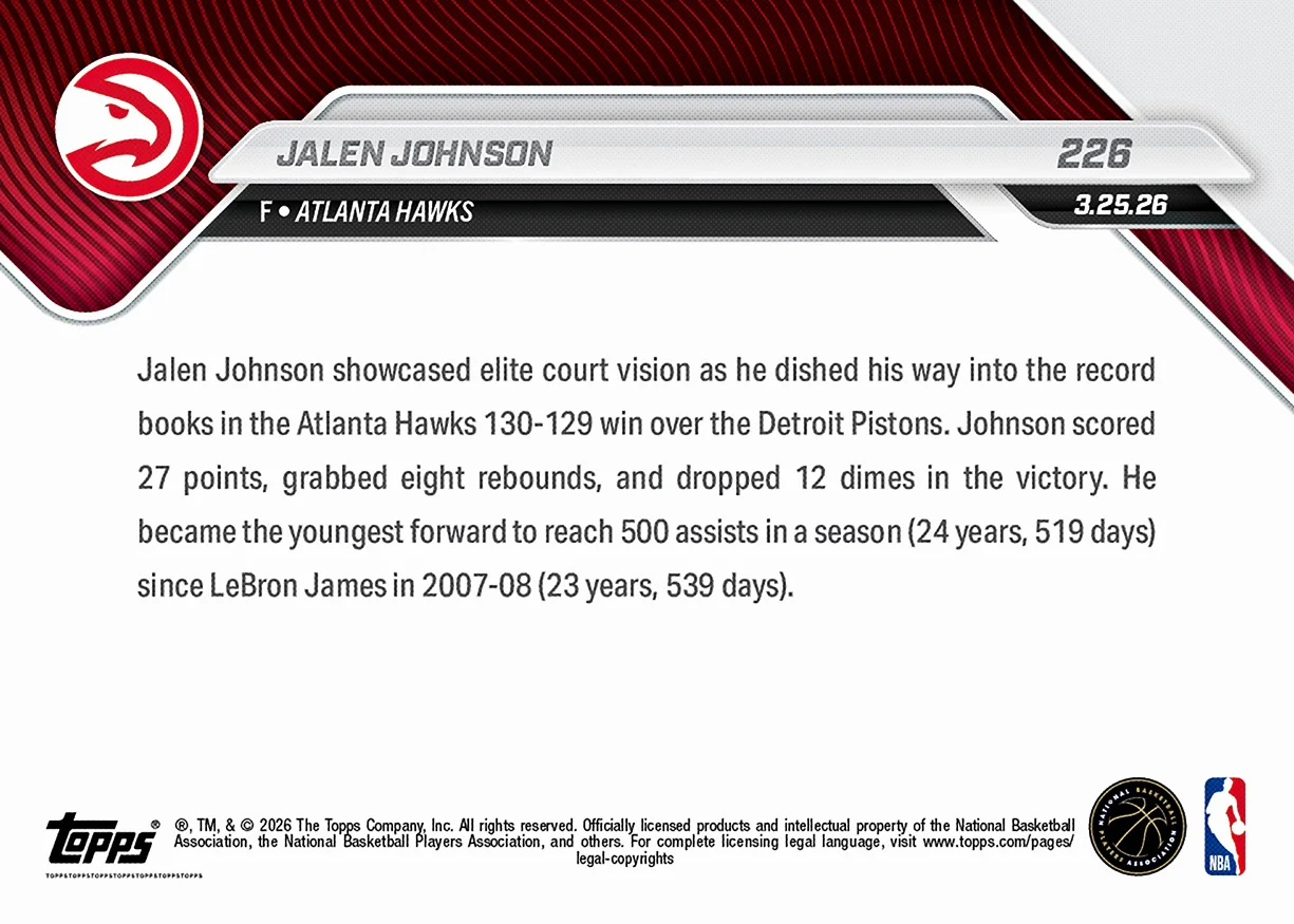 Jalen Johnson - 2025-26 NBA Topps NOW® - Card 226