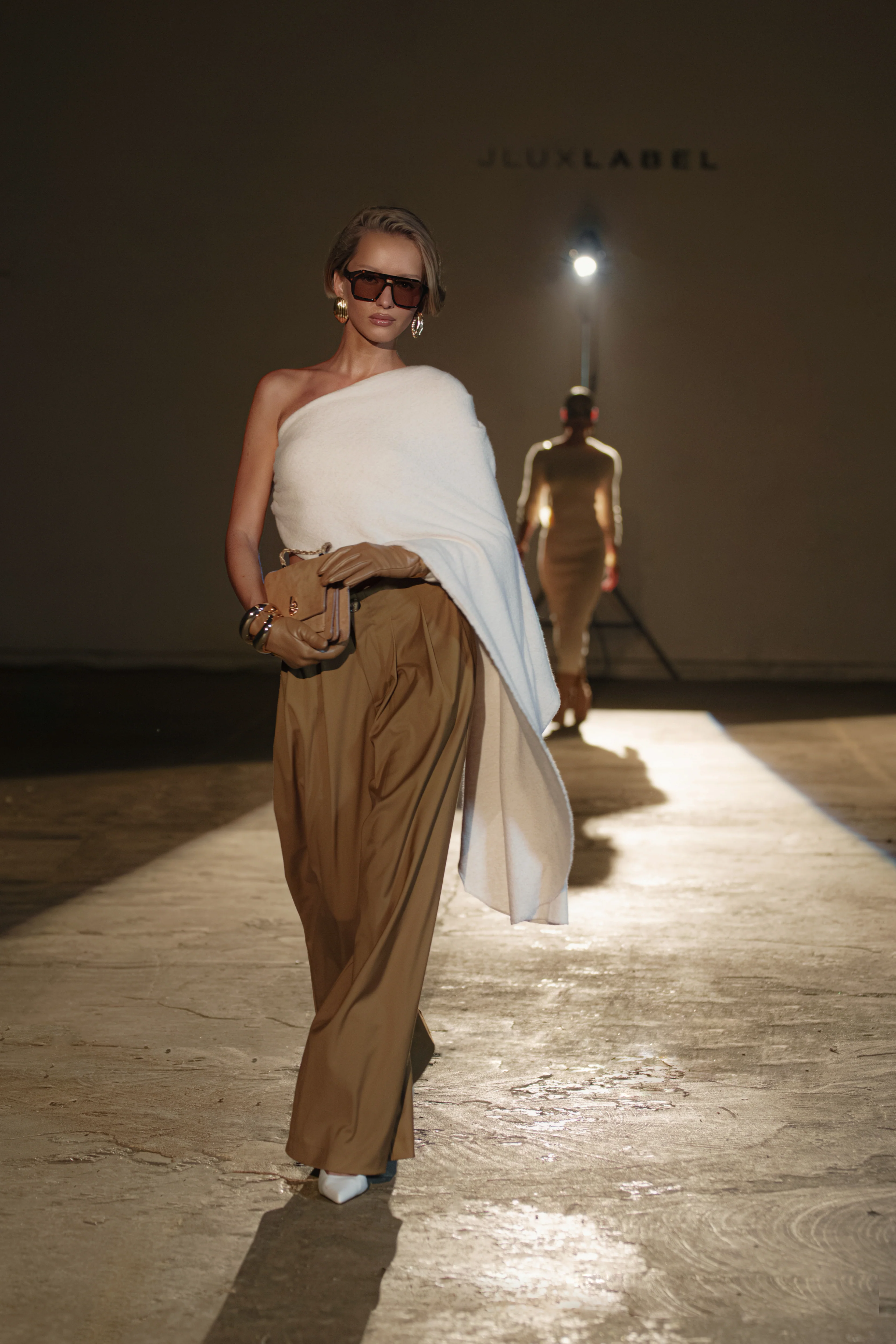 Tan Polished Pleat Trouser