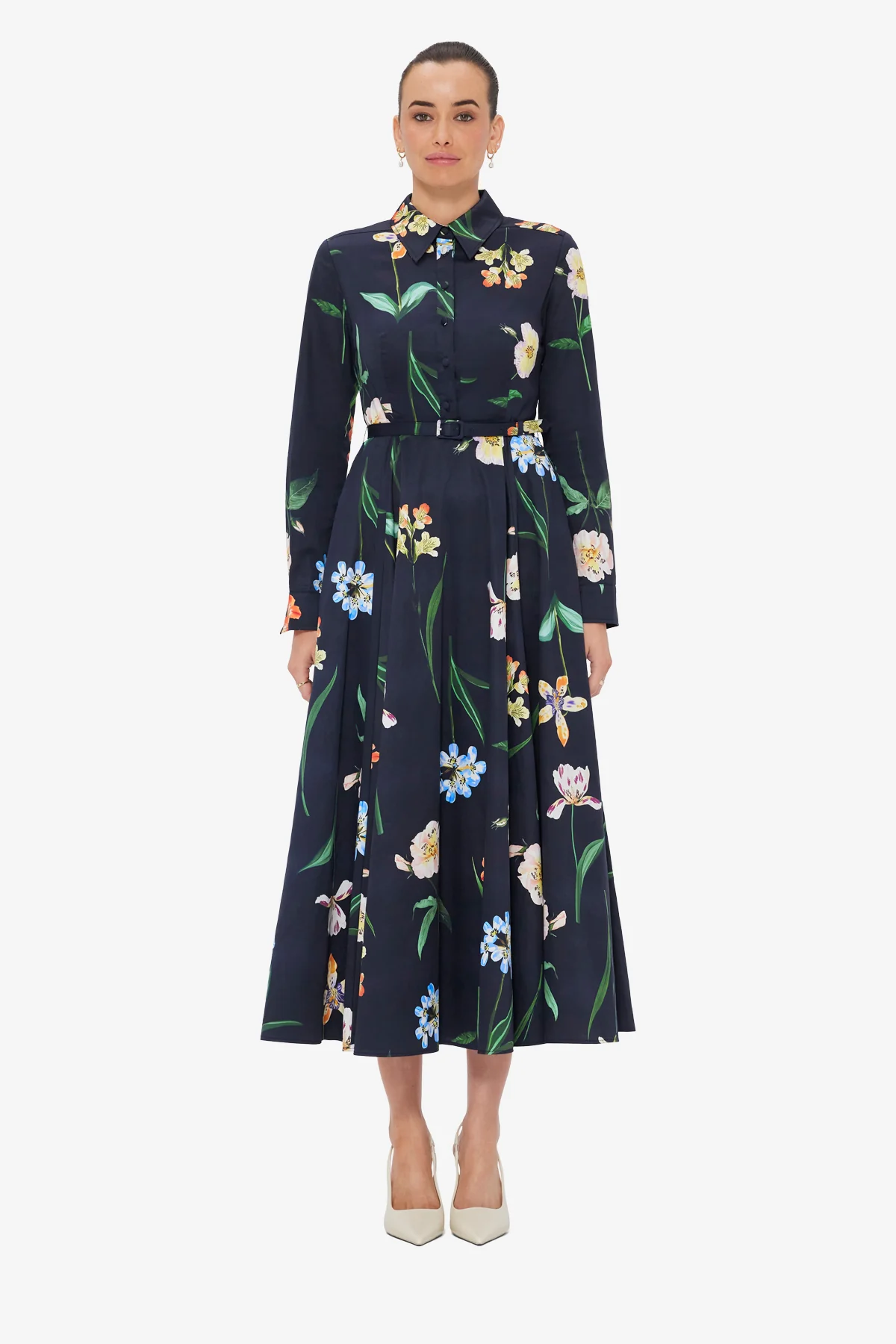 Zara Shirt Midi Dress - Botanical Print in Ebony