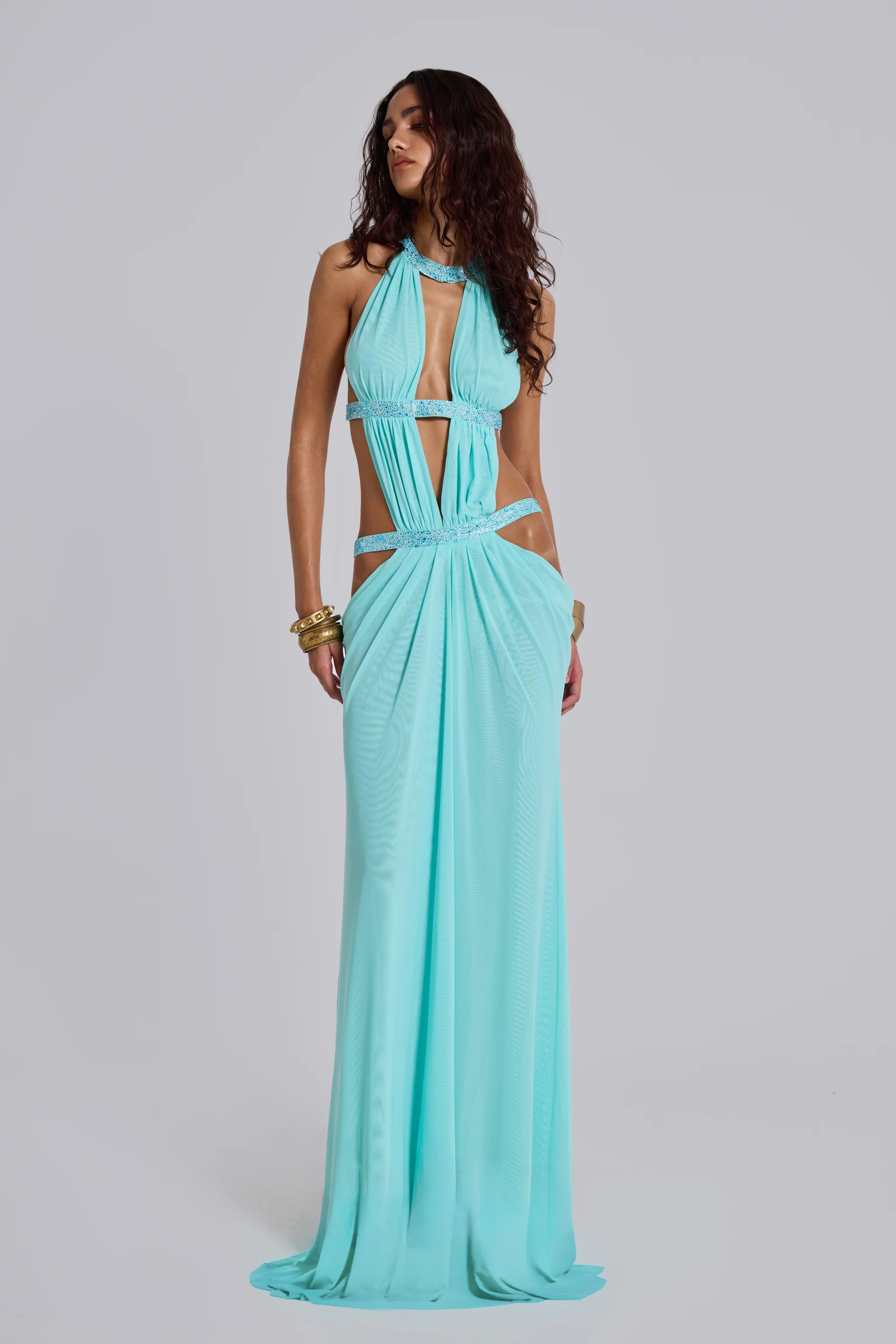 6AM Cut Out Maxi Dress in Turquoise