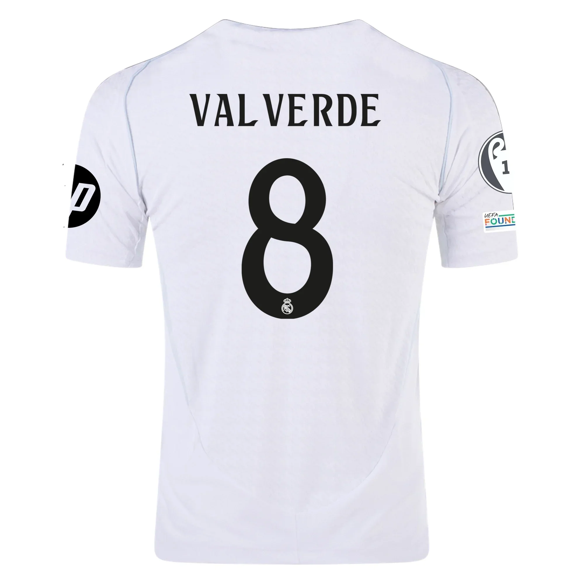 Real Madrid Authentic Federico Valverde Home Jersey w/ Champions League Patches 24/25 (White/Black)